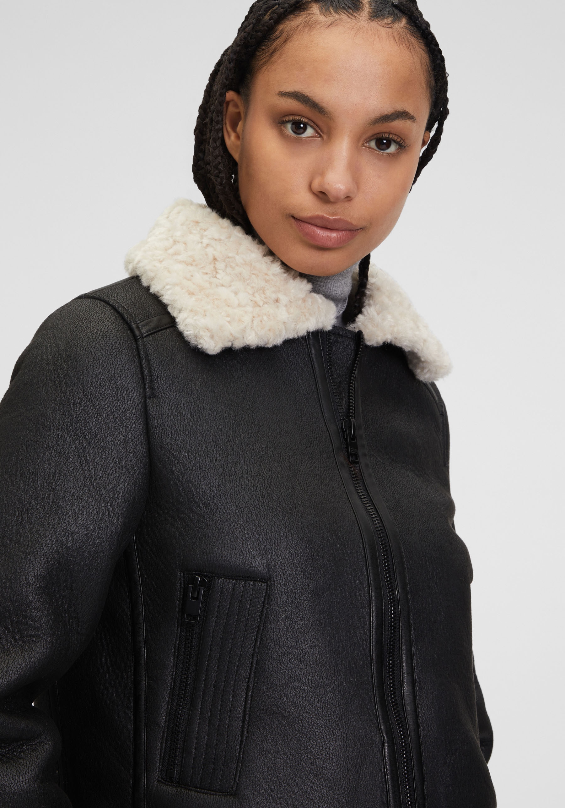 Mauritius Lederimitatjacke »C-039«, mit Fellimitat, Reißverschluss
