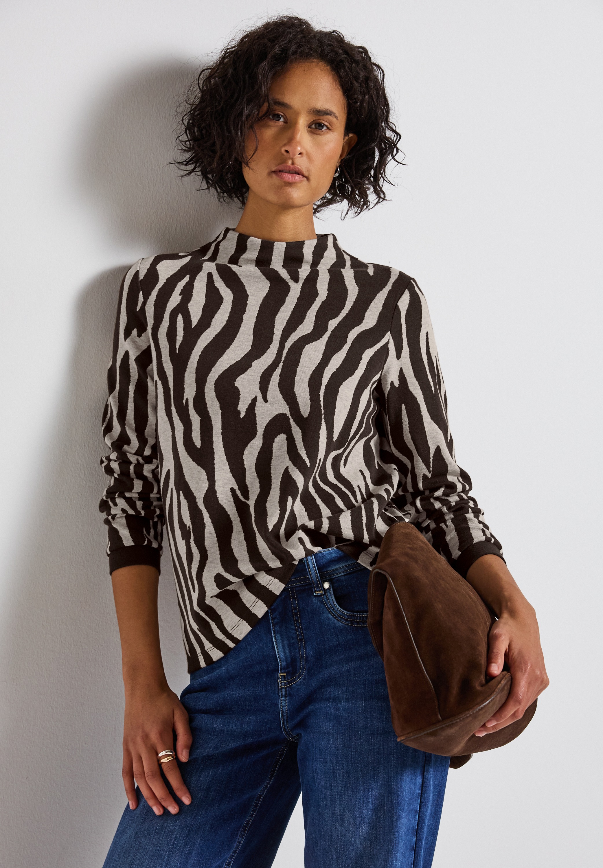 STREET ONE Rundhalspullover, mit Zebra Print, Animal Print