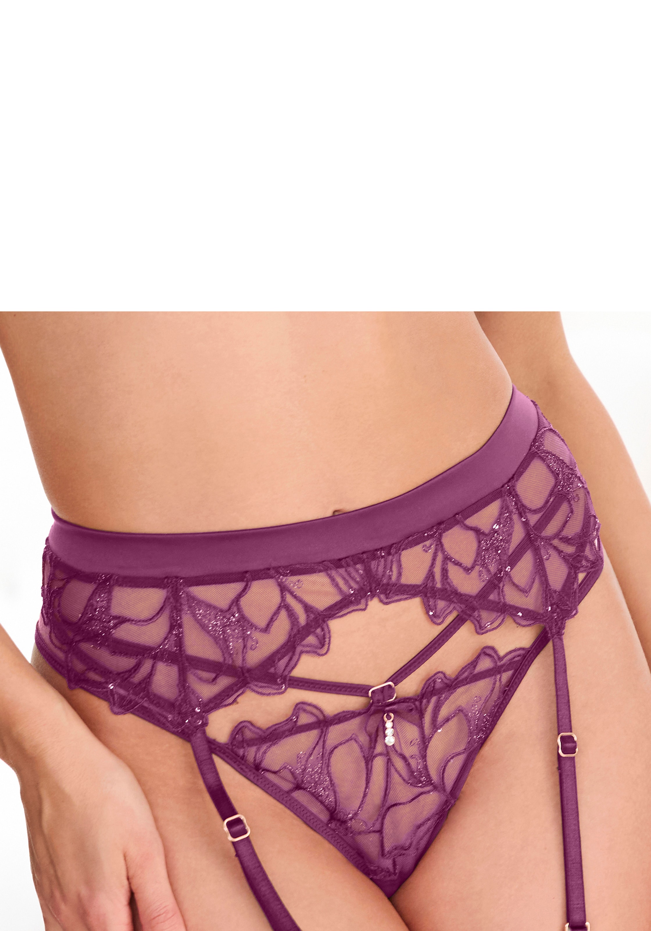 LASCANA Damen Strapsgürtel, Gr. 44, bunt, Spitze, Obermaterial: 67% Polyester, 27% Polyamid, 6% Elasthan, Strumpfhalter, aus leicht transparenter