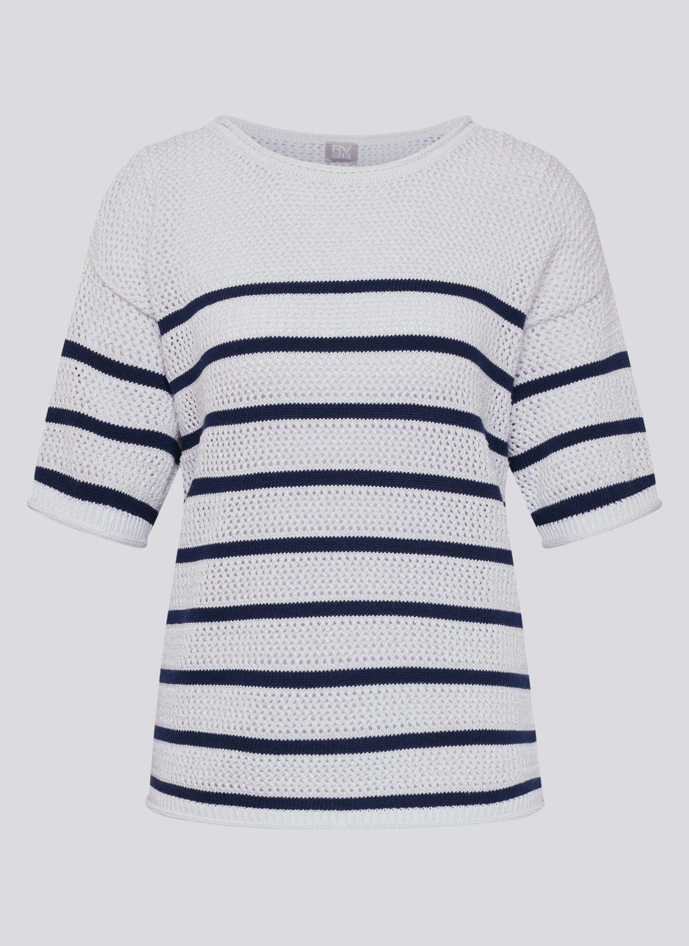 Rabe Strickpullover Halbarm-Strickpullover mit Streifen und im Häkel-Look