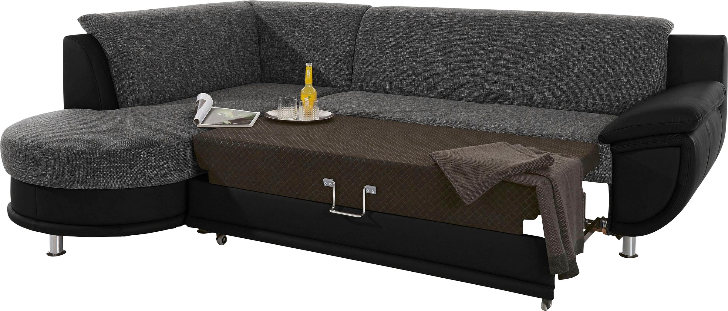 TRENDMANUFAKTUR Ecksofa »Rondo 3, zeitlos und bequem, Materialmix, breite Armlehnen, L-Form«, wahlweise mit Federkern für mehr Komfort, wahlweise mit Bettfunktion