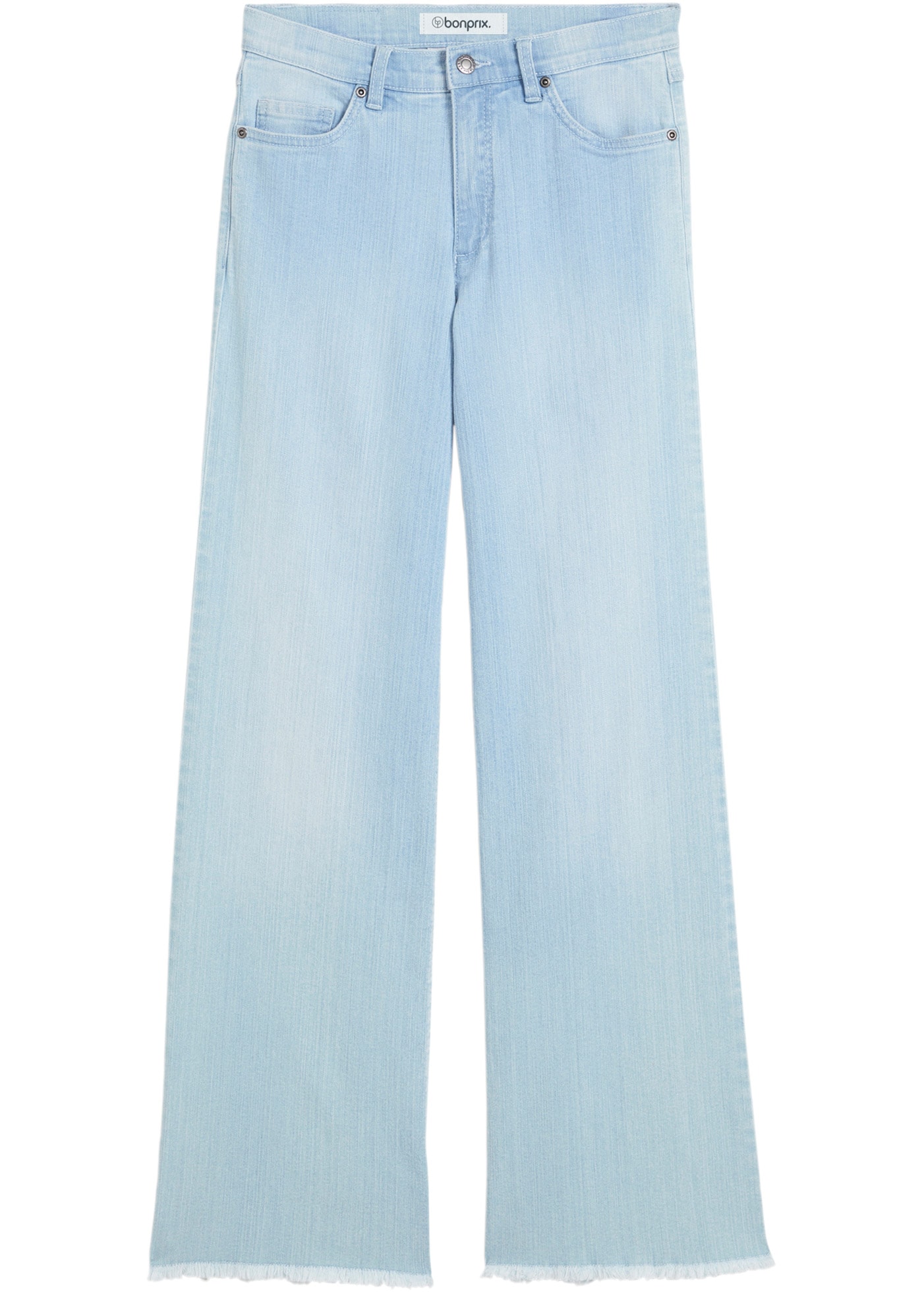bonprix Weite Jeans »Wide-Leg-Jeans High Waist« im Five-Pocket Style, mit ausgefranstem Beinabschluss