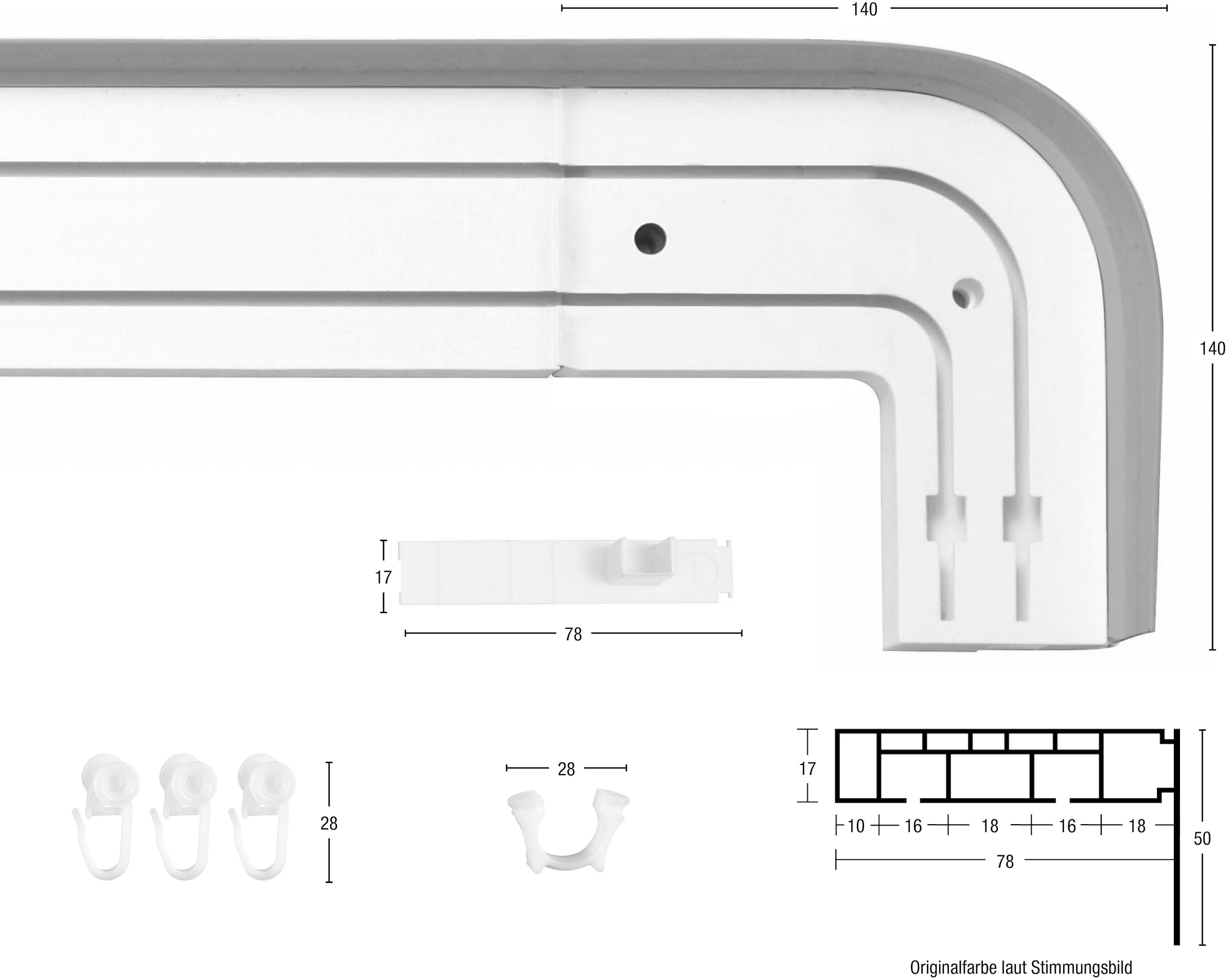 GARESA Schienensystem »Kunststoffschiene Spalt 2 (kein Rundbögen mit Wunschmaßlänge, 2 und Blende«, Wand!) mit seitlich läufig-läufig, Vorhang BAUR | zwischen