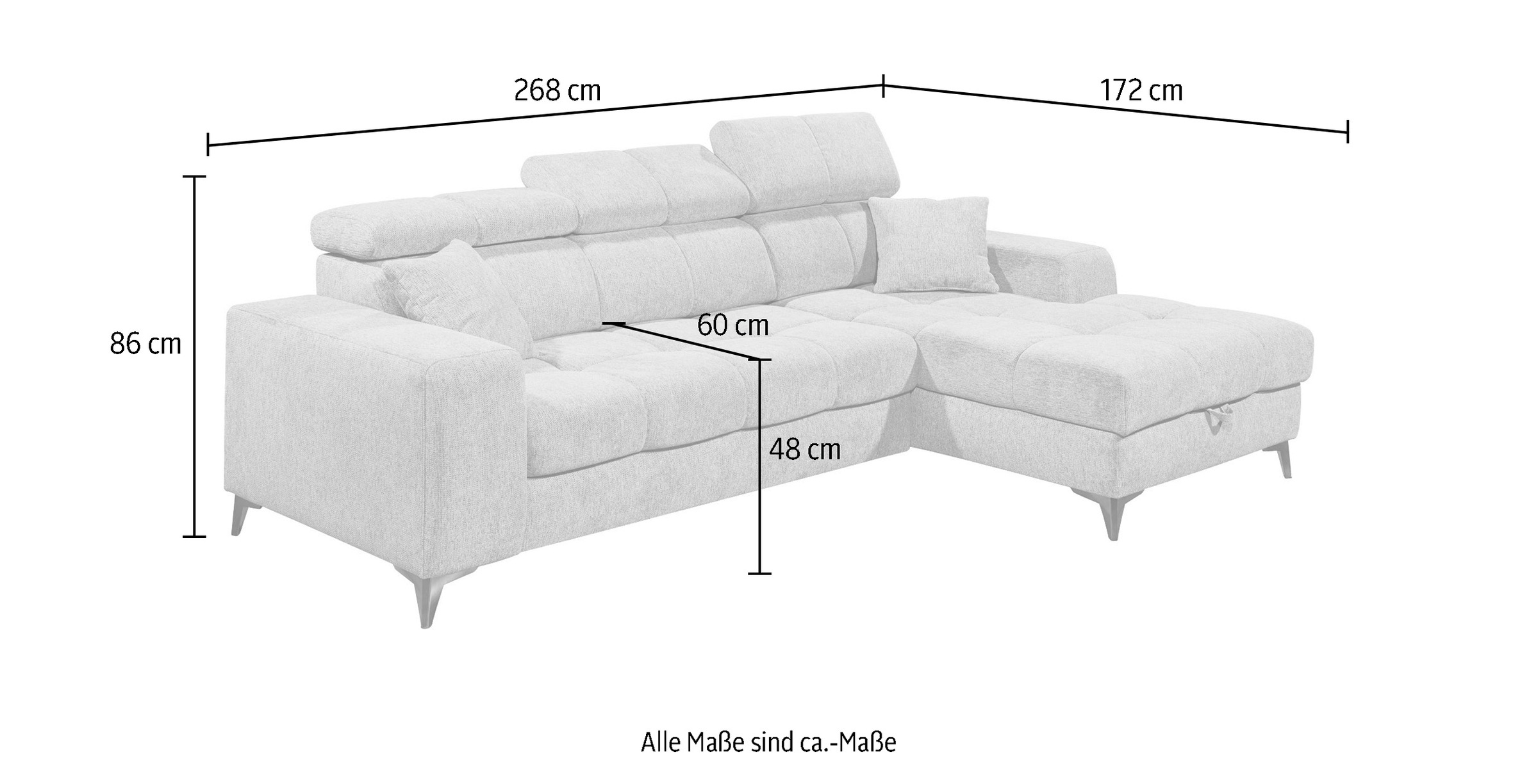 ED EXCITING DESIGN Ecksofa »Sydney L-Form«, (2 St.), frei im Raum stellbar, mit Bettkasten, inkl. Kopfteilverstellung