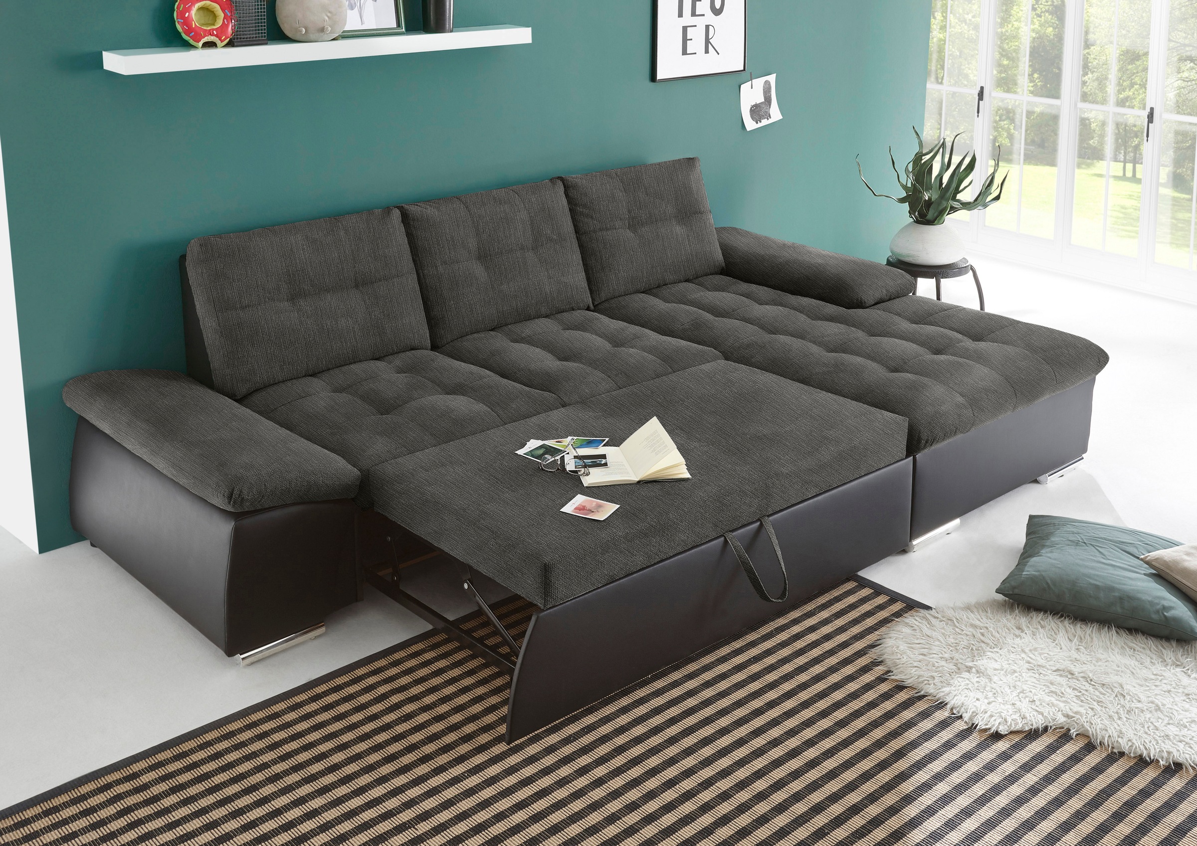 ED EXCITING DESIGN Ecksofa »Jakarta L-Form«, mit Bettfunktion, Kopfstützen, Nierenkissen, Armteilverstellung