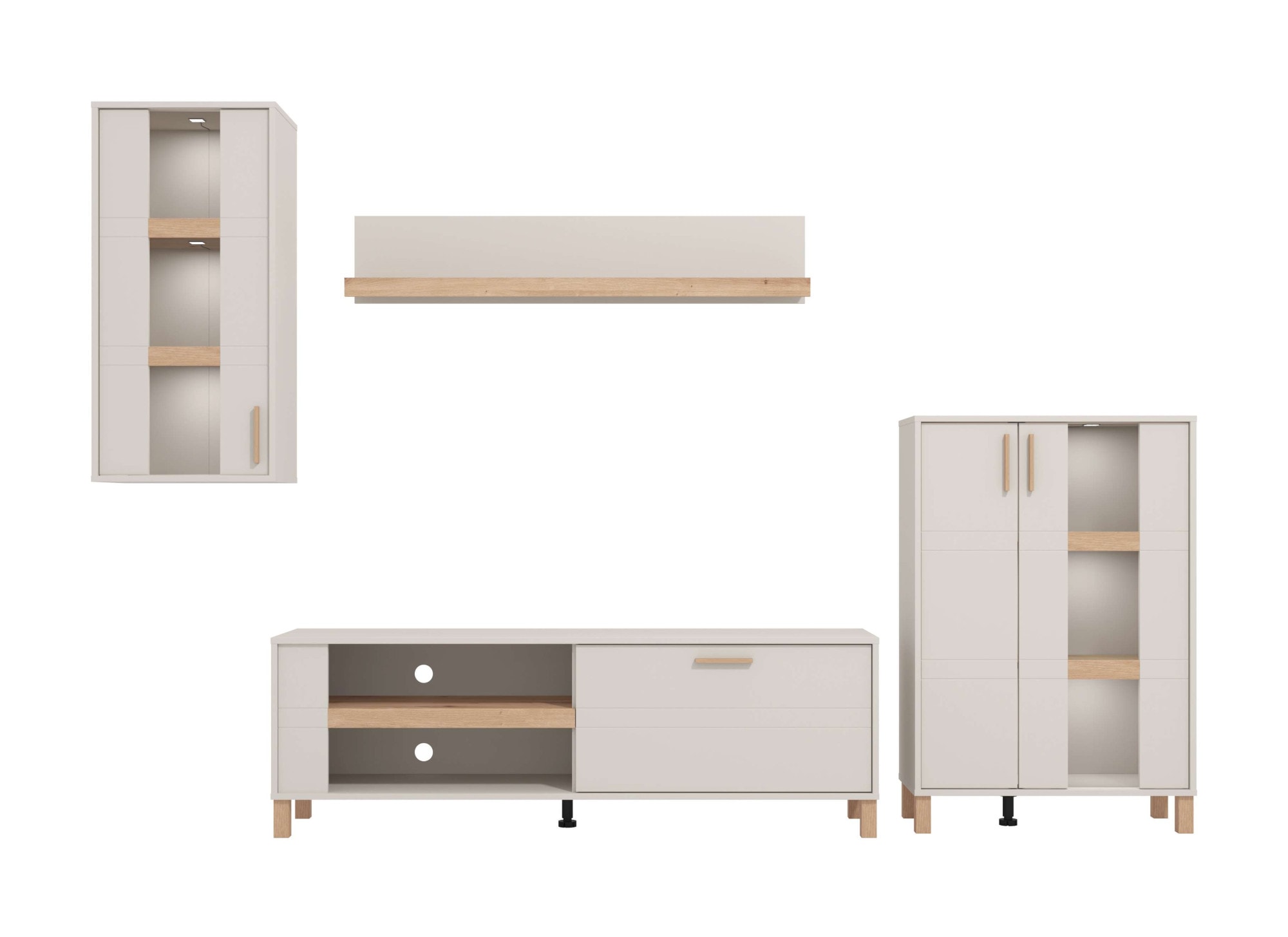Home affaire Wohnwand »Sheffield, inkl. TV-Board, Highboard, Hängevitrine und Wandregal«, (Komplett-Set, 4 St.), Getöntes Glas, 2D-beschichtetes MDF-Profil, Heißprägedetails