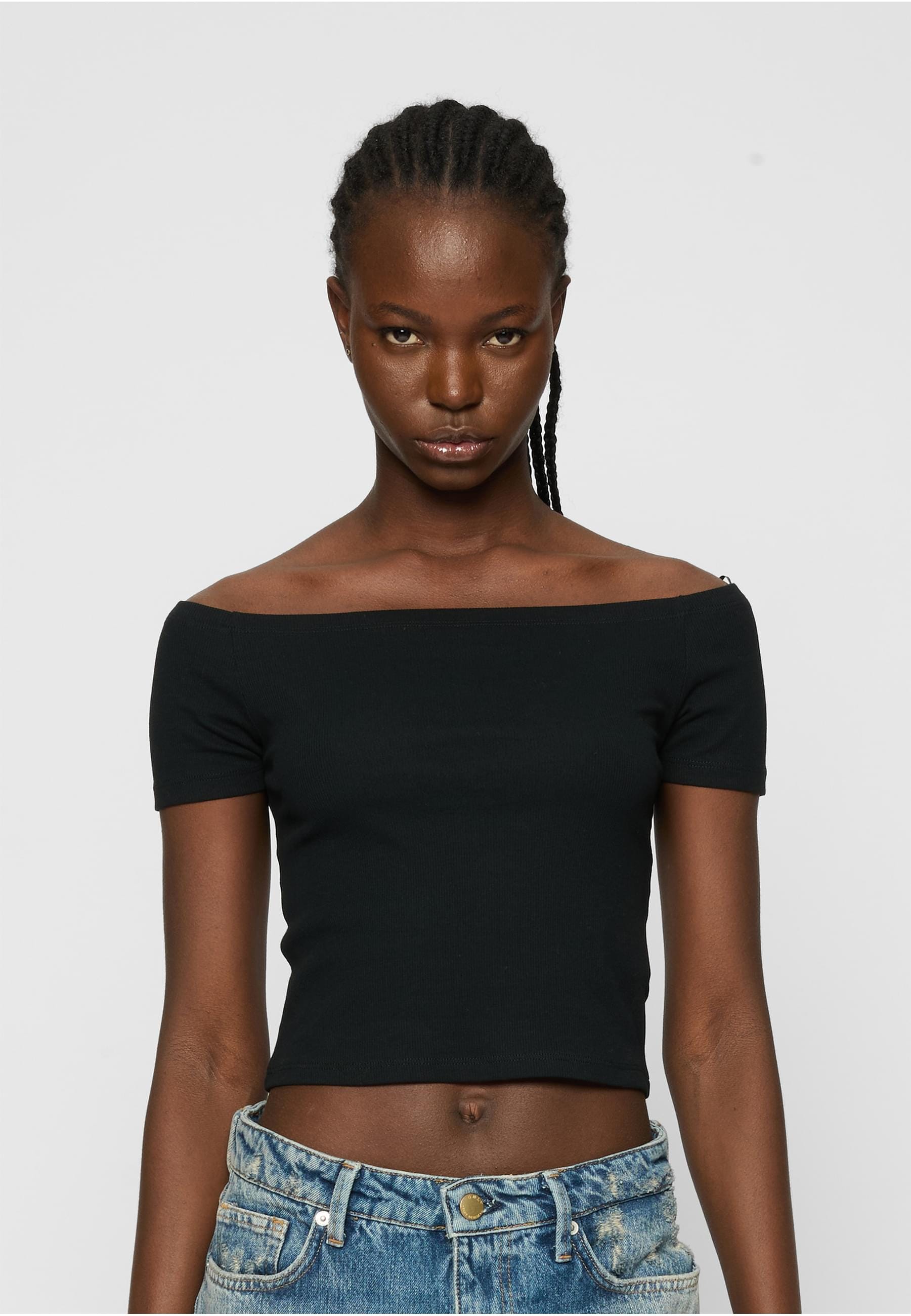 URBAN CLASSICS T-Shirt »Urban Classics Ladies Organic Off Shoulder Rib Tee 2-Pack«, (1 tlg.)