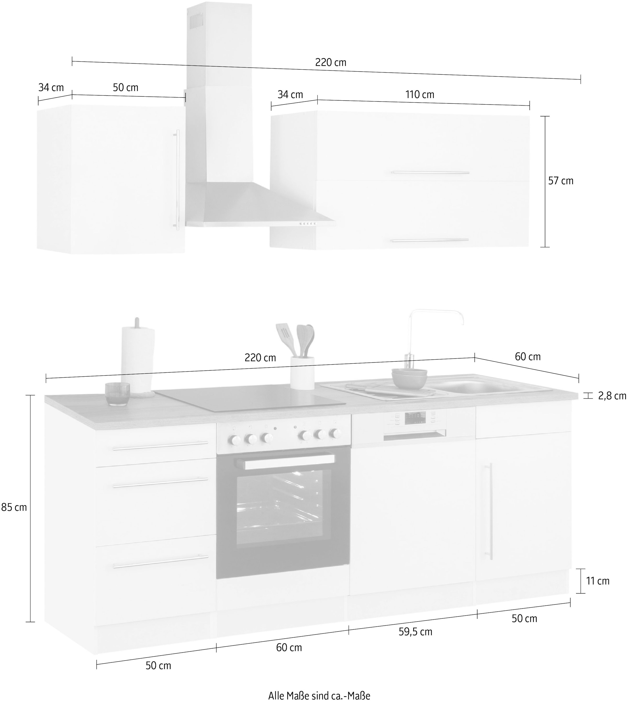 HELD MÖBEL Küchenzeile »Samos«, cm mit bestellen BAUR E-Geräten, 220 Breite 