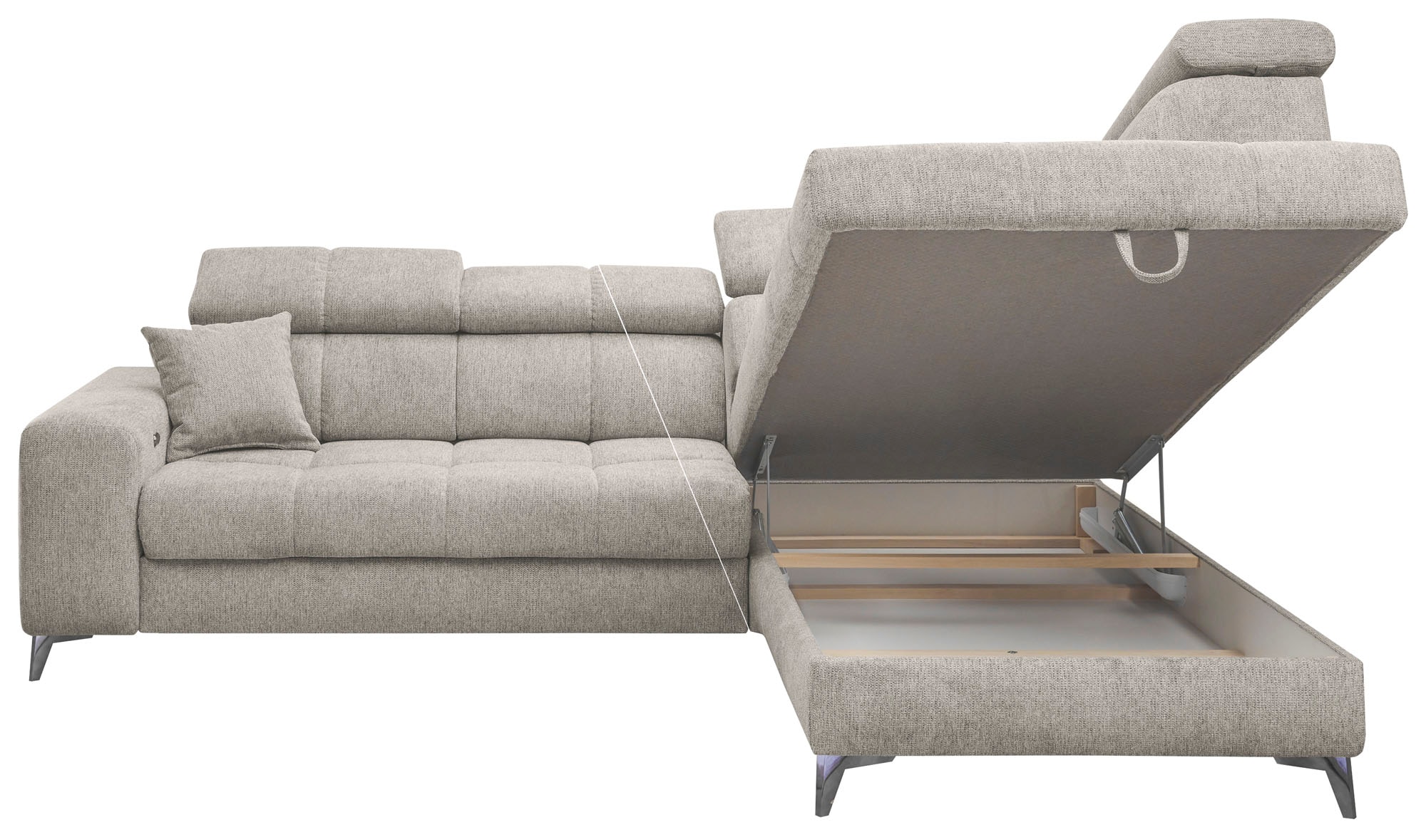 ED EXCITING DESIGN Ecksofa »Sydney L-Form mit Bettfunktion, Bettkasten, Kopfteilverstellung«, motorischer Sitztiefenverstellung, USB-Port & 2 Zierkissen