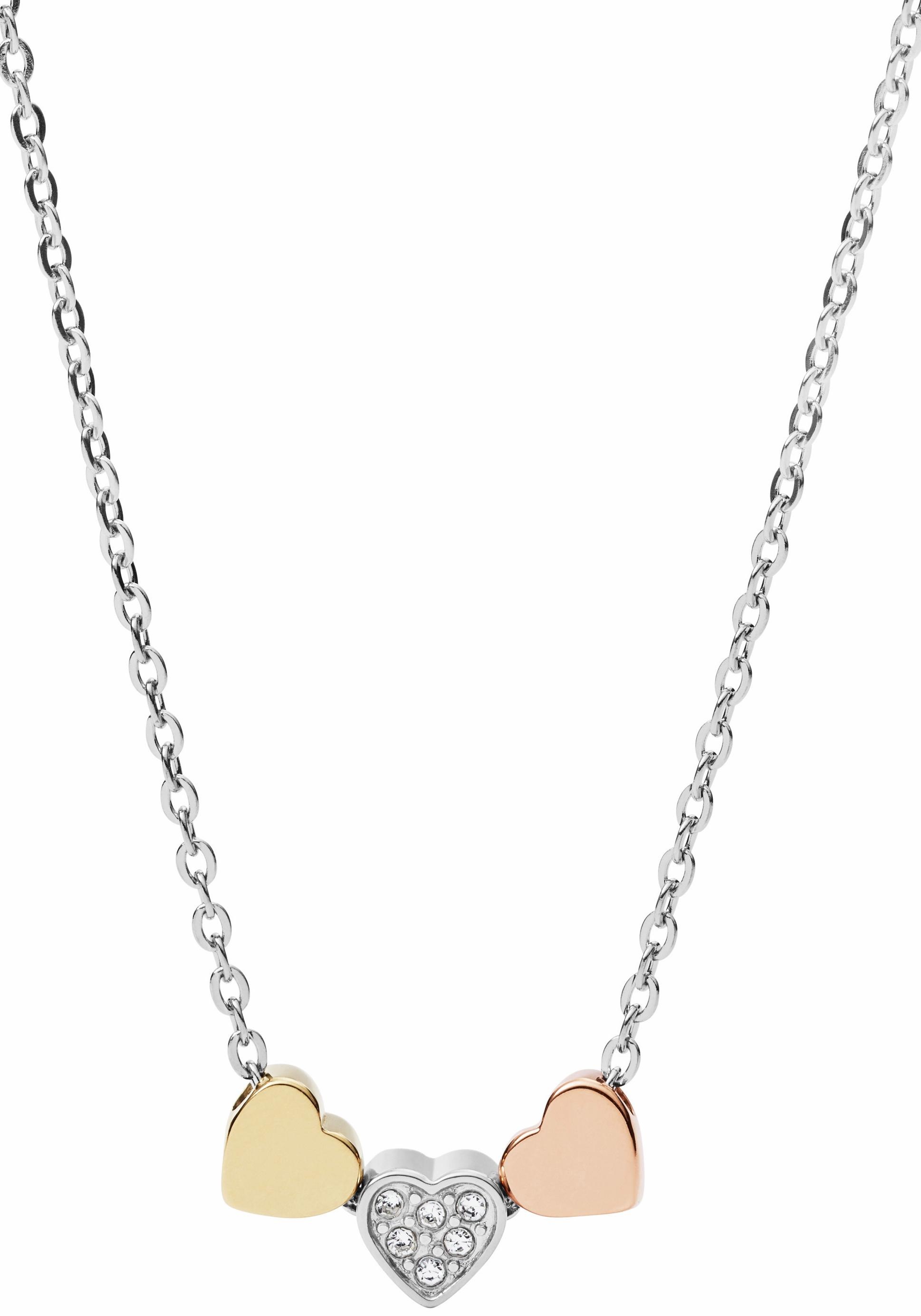 Herzkette FOSSIL "Schmuck Geschenk Edelstahl Halskette VINTAGE MOTFIS", gold (silberfarben, goldfarben, roségoldfarben, kristallweiß), Halsketten, Damen, Edelstahl, L: 46,5, Herzkette, mit Glasstein 2