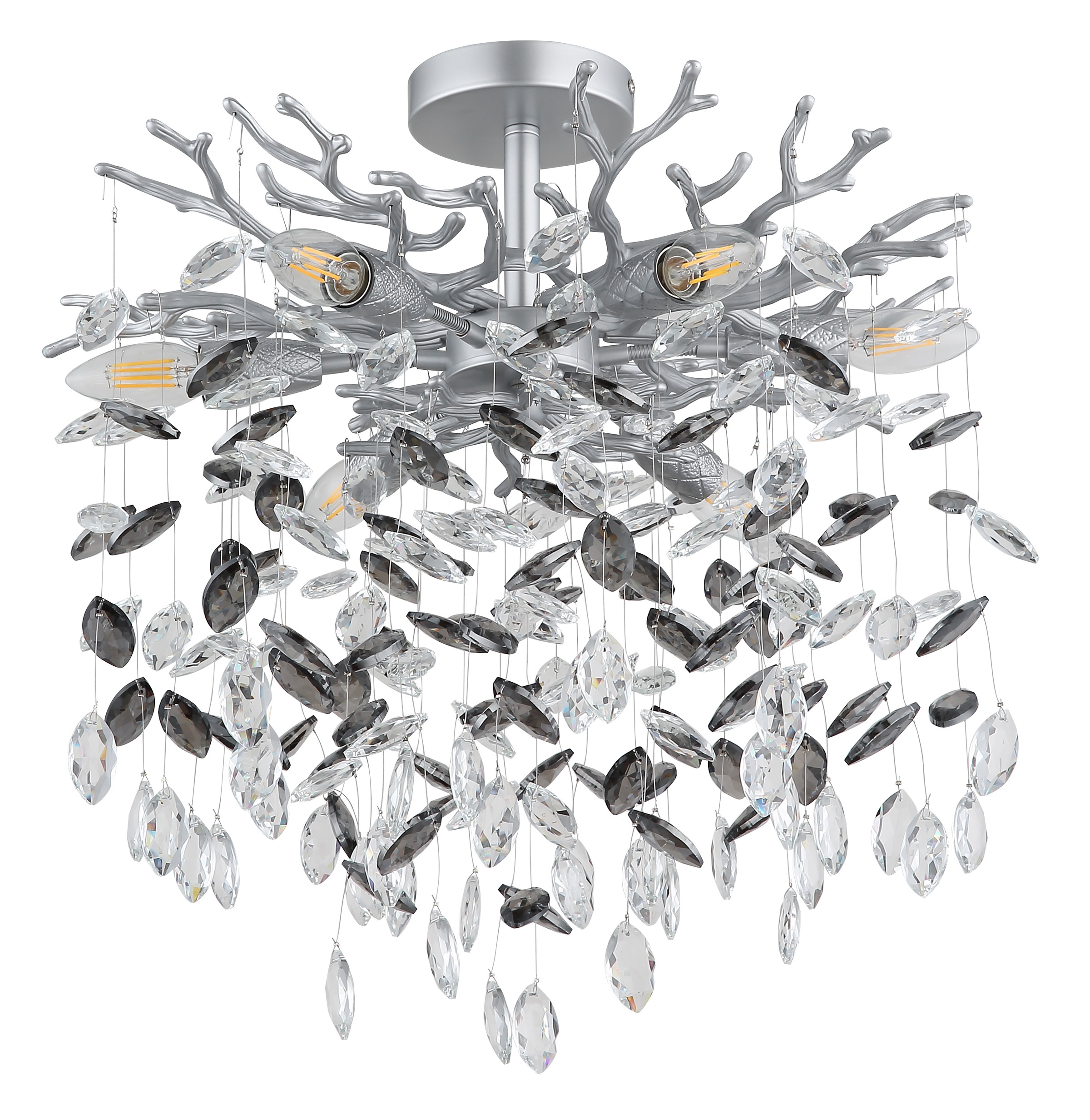 GLOBO LIGHTING Deckenleuchte »QUEENA« E14 1 Stk. Silberfarbene Deckenleuchte mit Rauchglas, Höhe kürzbar