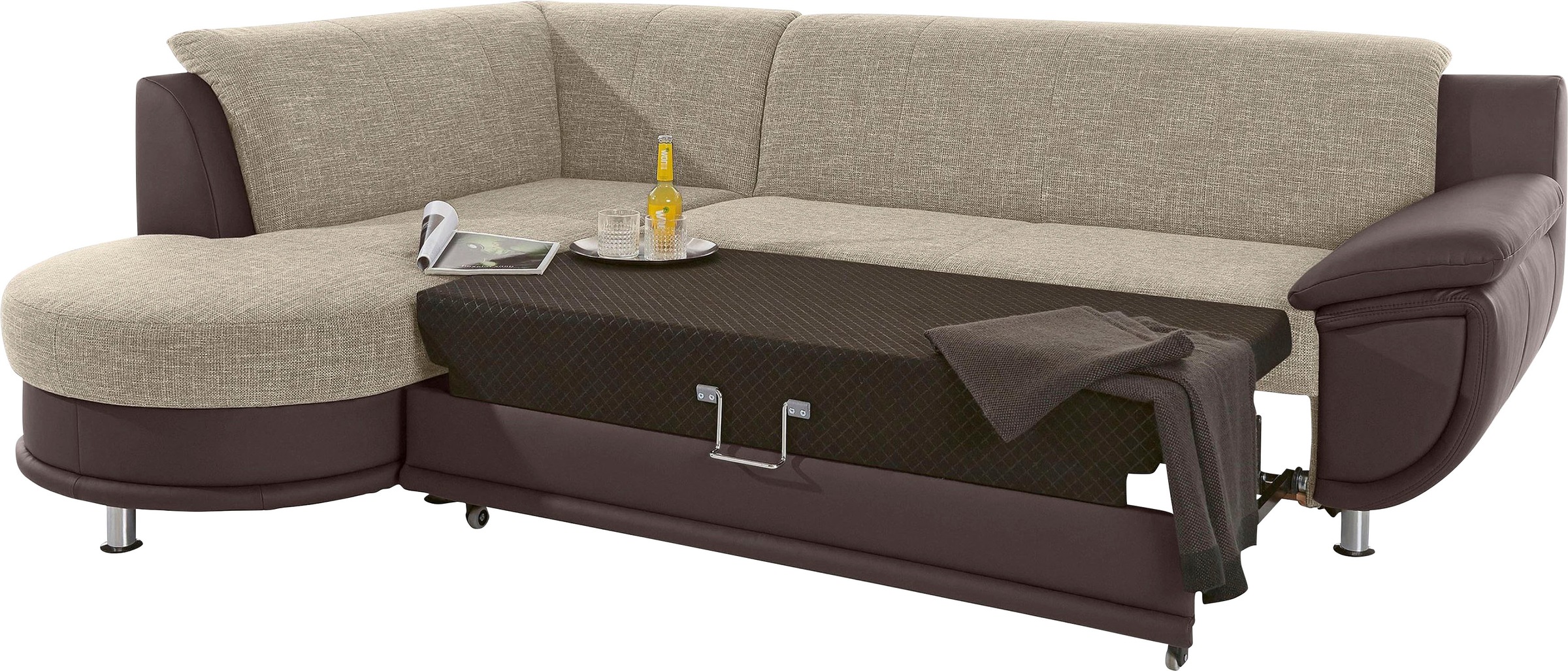 TRENDMANUFAKTUR Ecksofa »Rondo 3, zeitlos und bequem, Materialmix, breite Armlehnen, L-Form«, wahlweise mit Federkern für mehr Komfort, wahlweise mit Bettfunktion