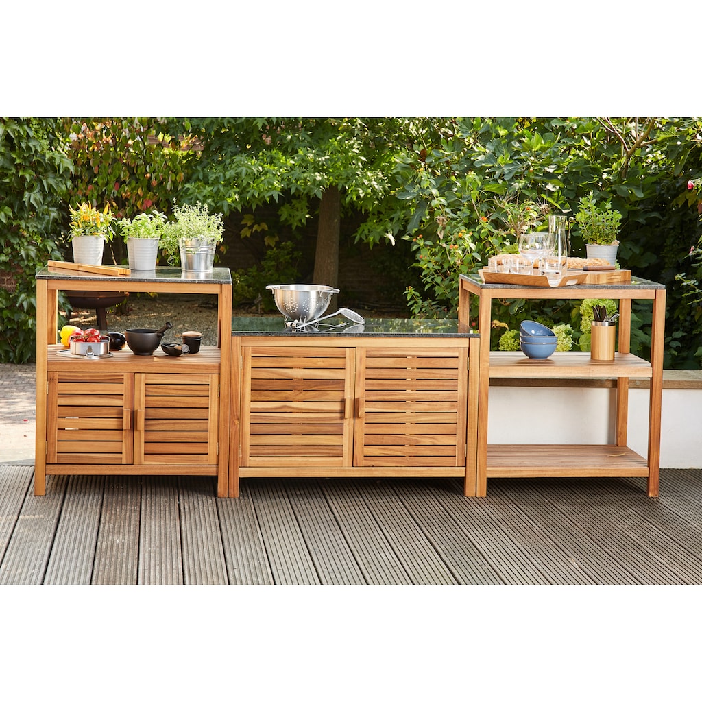 Siena Garden Outdoor-Küche »Riva«, (Set, 3 tlg., 1x Mittelteil niedrig, 1x Mittelteil mit Türen, 1x Mittelteil offen), Akazienholz