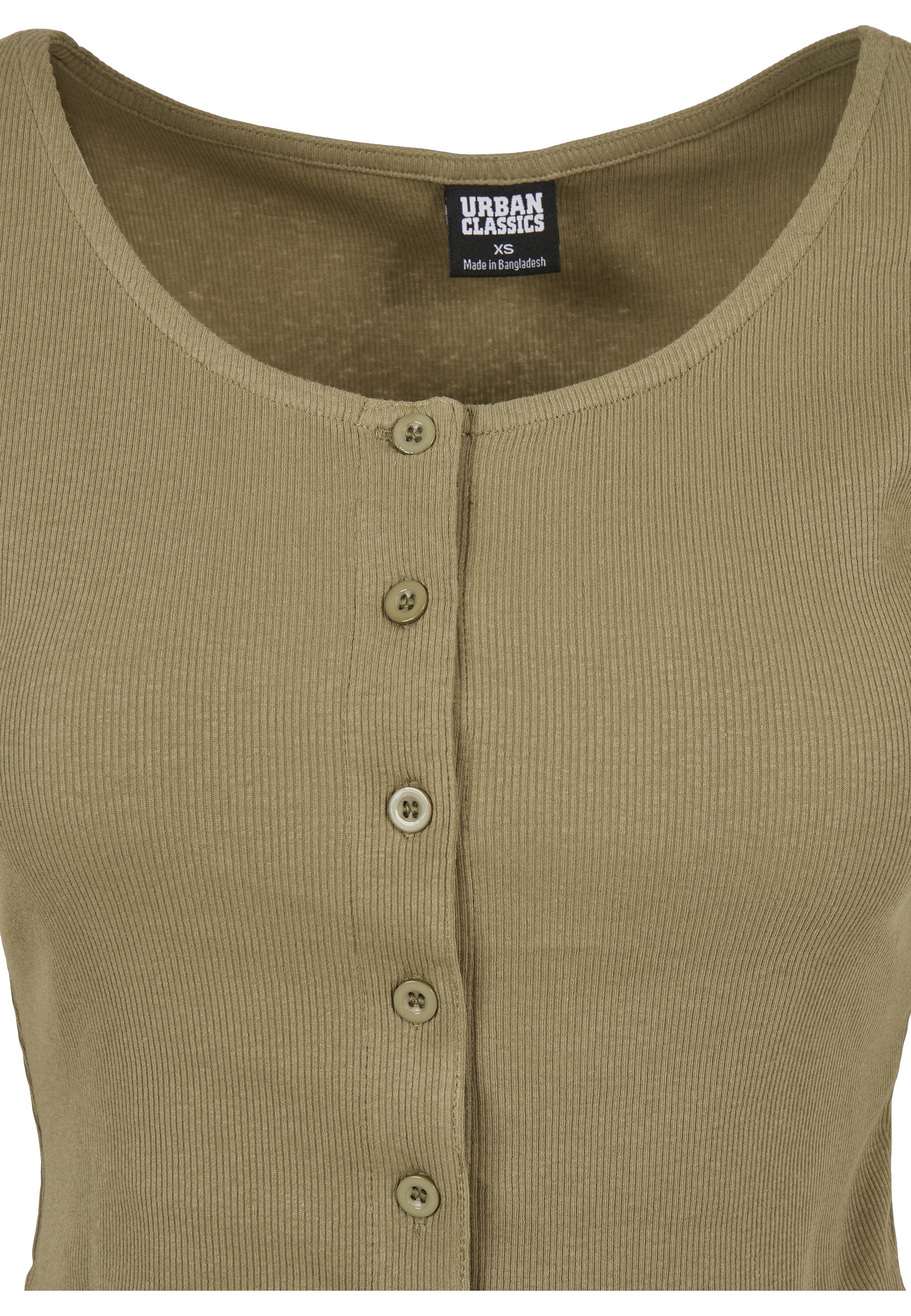URBAN CLASSICS Kurzarmshirt »Urban Classics Damen Ladies Cropped Button Up Rib Tee« 1 Stk.