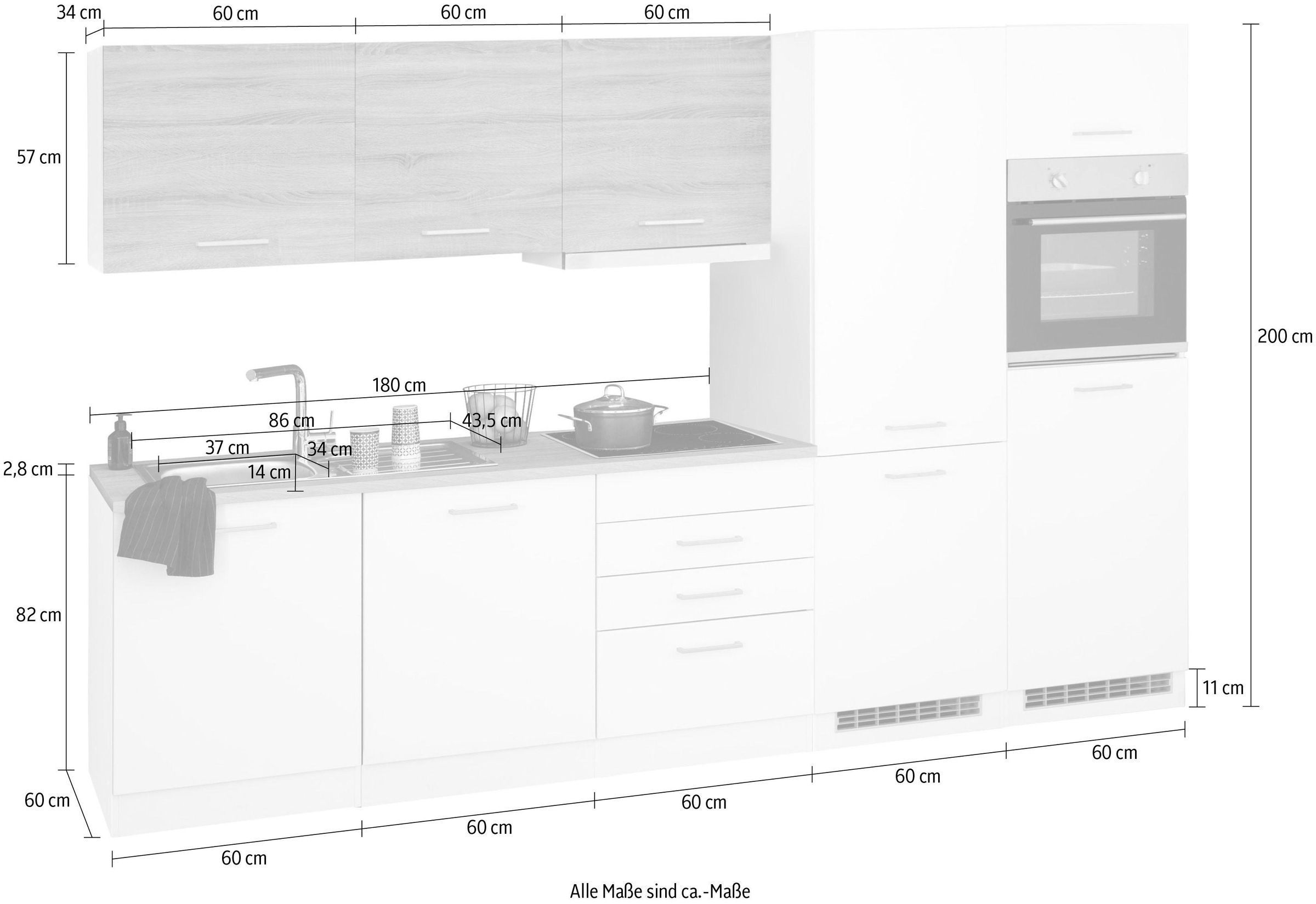 HELD MÖBEL Küchenzeile »Visby«, mit E-Geräten, 300 cm, mit  Kühl/Gefrierkombination und Geschirrspüler bestellen | BAUR