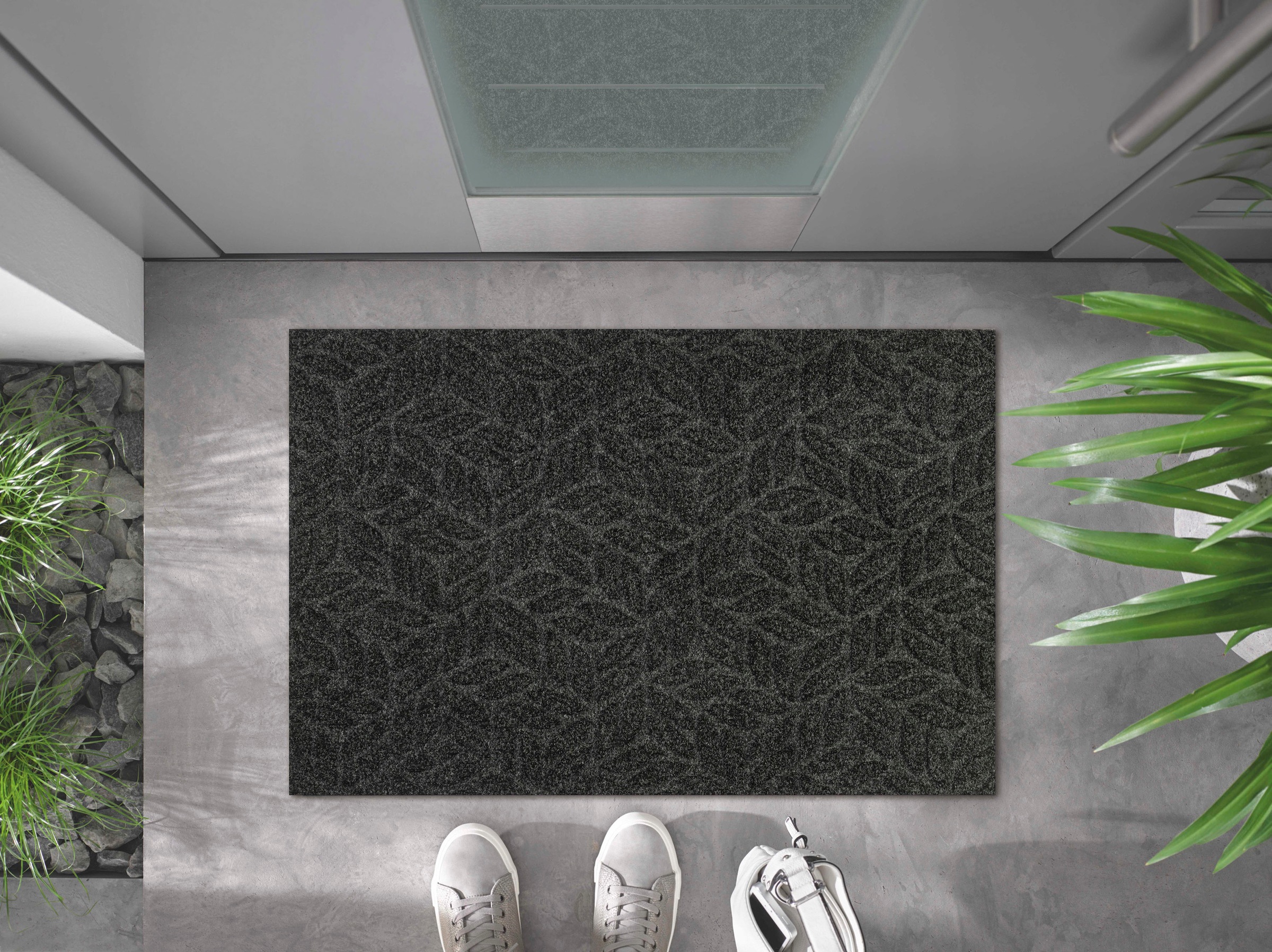 wash+dry by Kleen-Tex Teppich »DUNE Leaves Dark Grey«, rechteckig, 8 mm Höhe