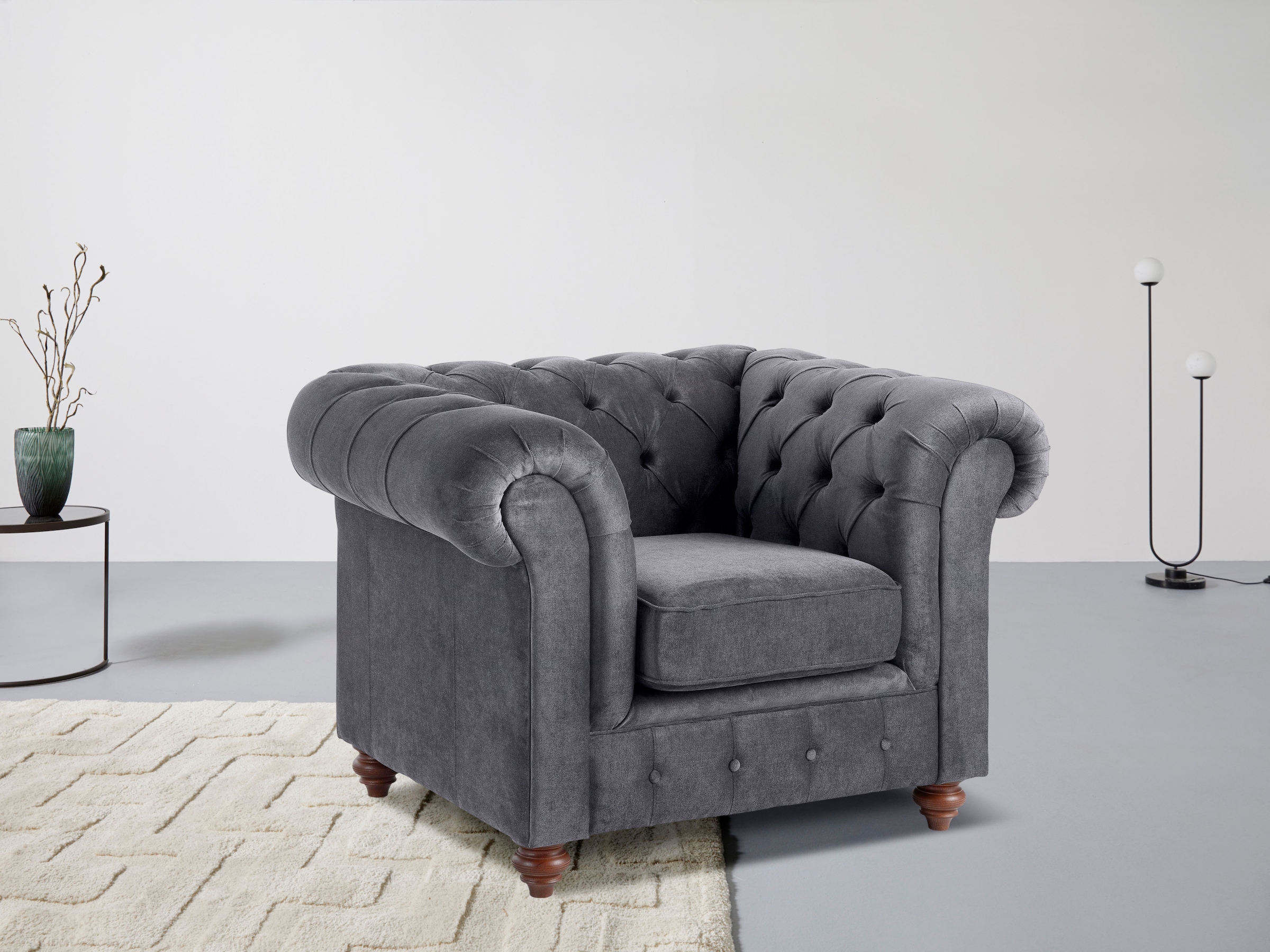 OTTO home Sessel "Chesterfield B/T/H: 105/69/74 cm" mit hochwertiger Knopfheftung, auch in Leder