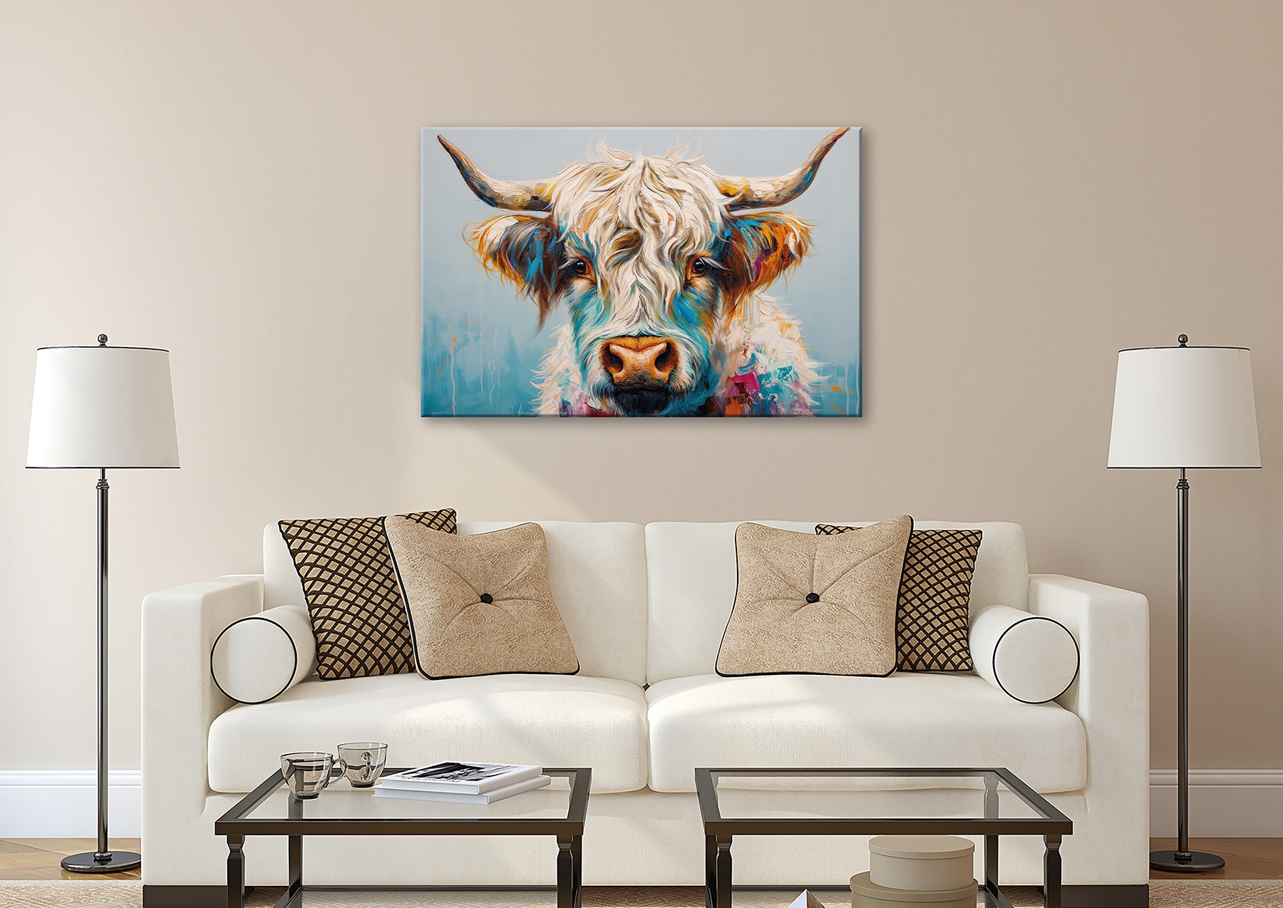 Bönninghoff Leinwandbild »Wandbild BUNTES HOCHLANDRIND 78x118 cm – Leinwandbild Keilrahmen Deko« Hochlandrind | Kuh | Kuhbilder 1 Stk. tlg. auf Keilrahmen gespannt