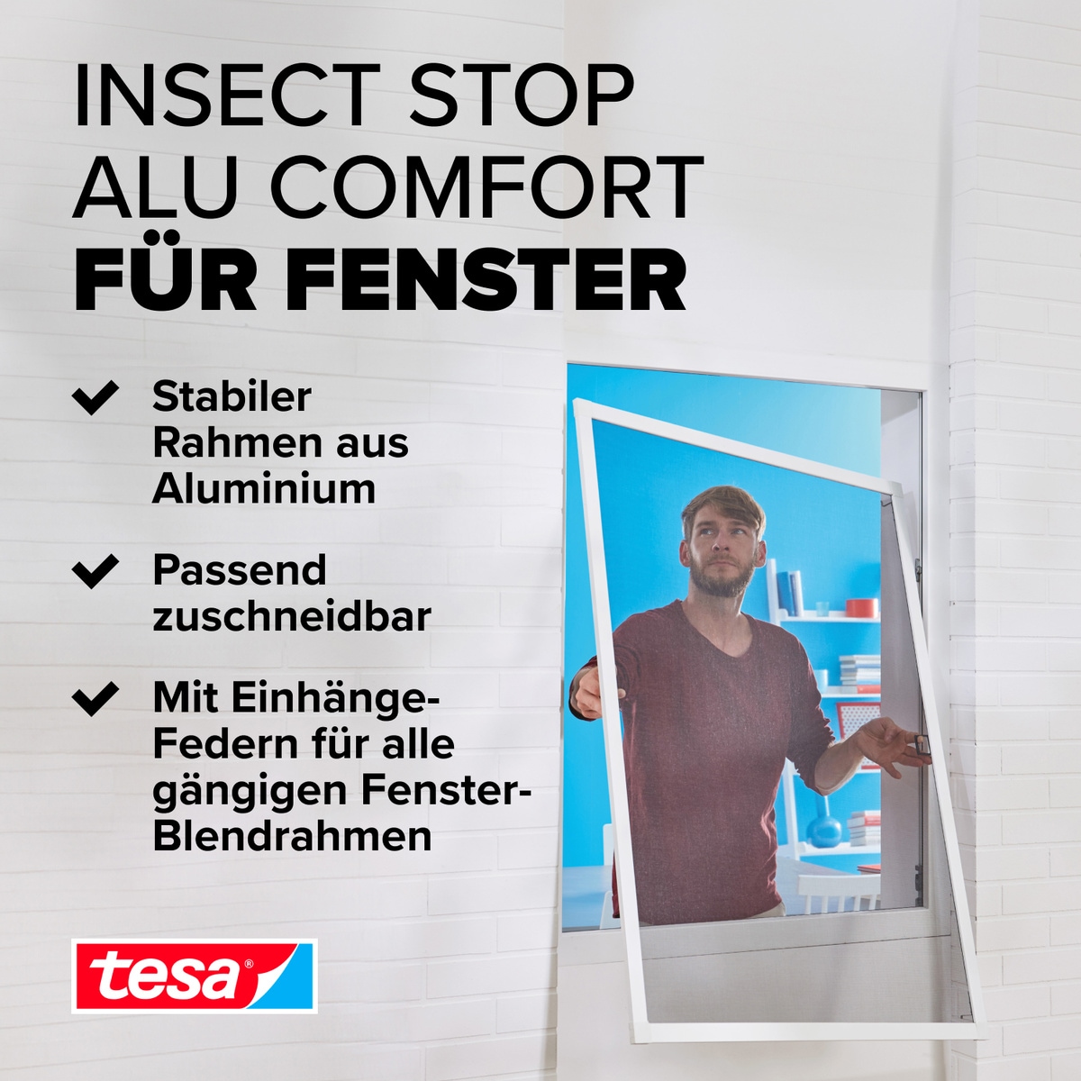 tesa Insektenschutz-Fensterrahmen »Insect Stop ALU Comfort Fliegengitter für Fenster - 1,0 x 1,2 m«, Insektenschutz für Fenster - Aluminiumrahmen