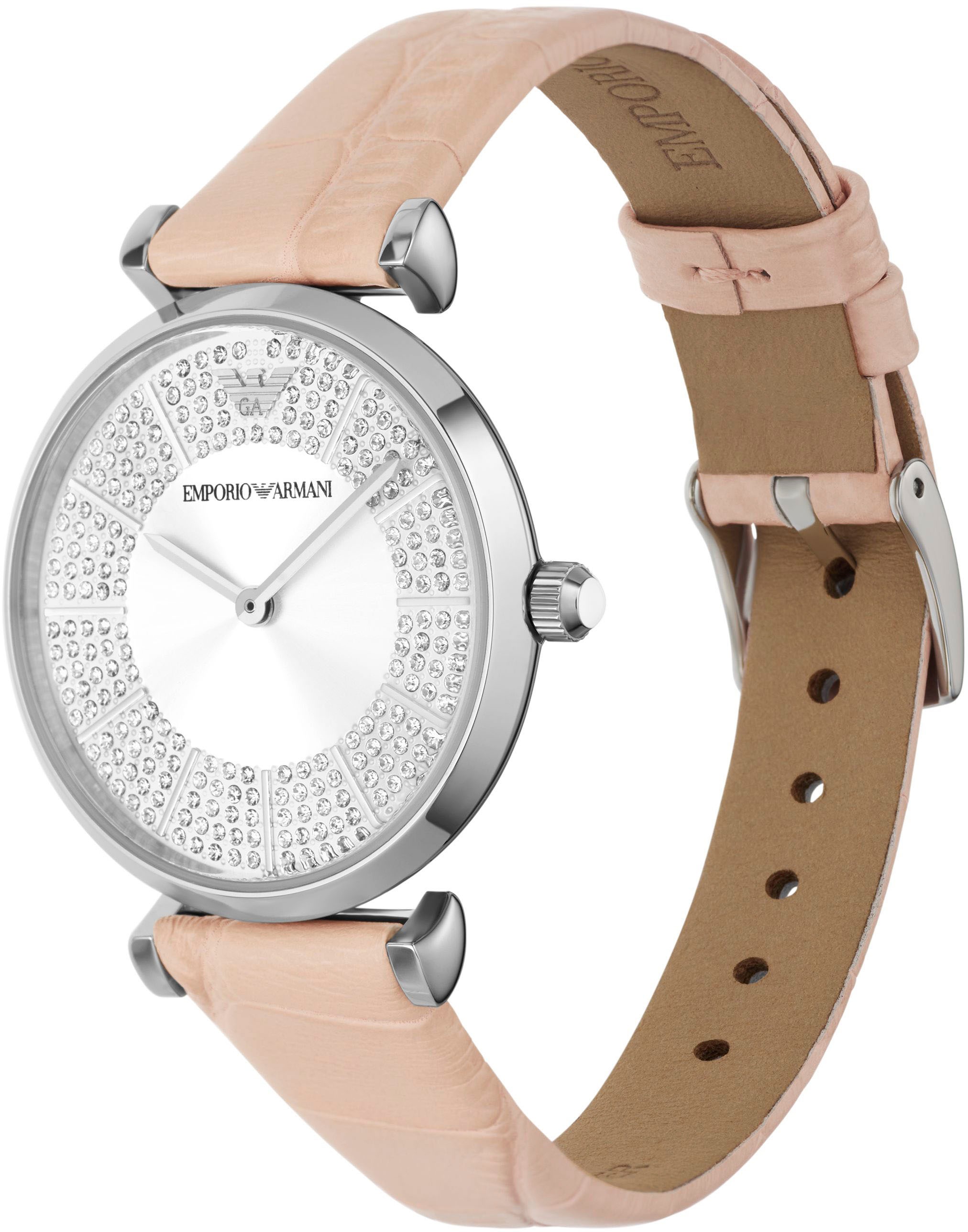 Emporio Armani Quarzuhr, Armbanduhr, Damenuhr, analog, Lederarmband