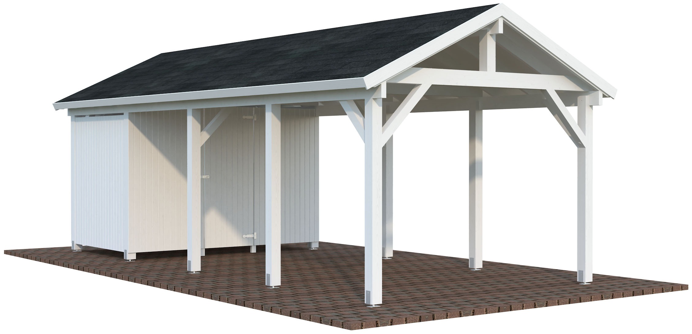 Palmako Einzelcarport "Robert mit Geräteraum" Massivholz 291 cm weiß/weiß