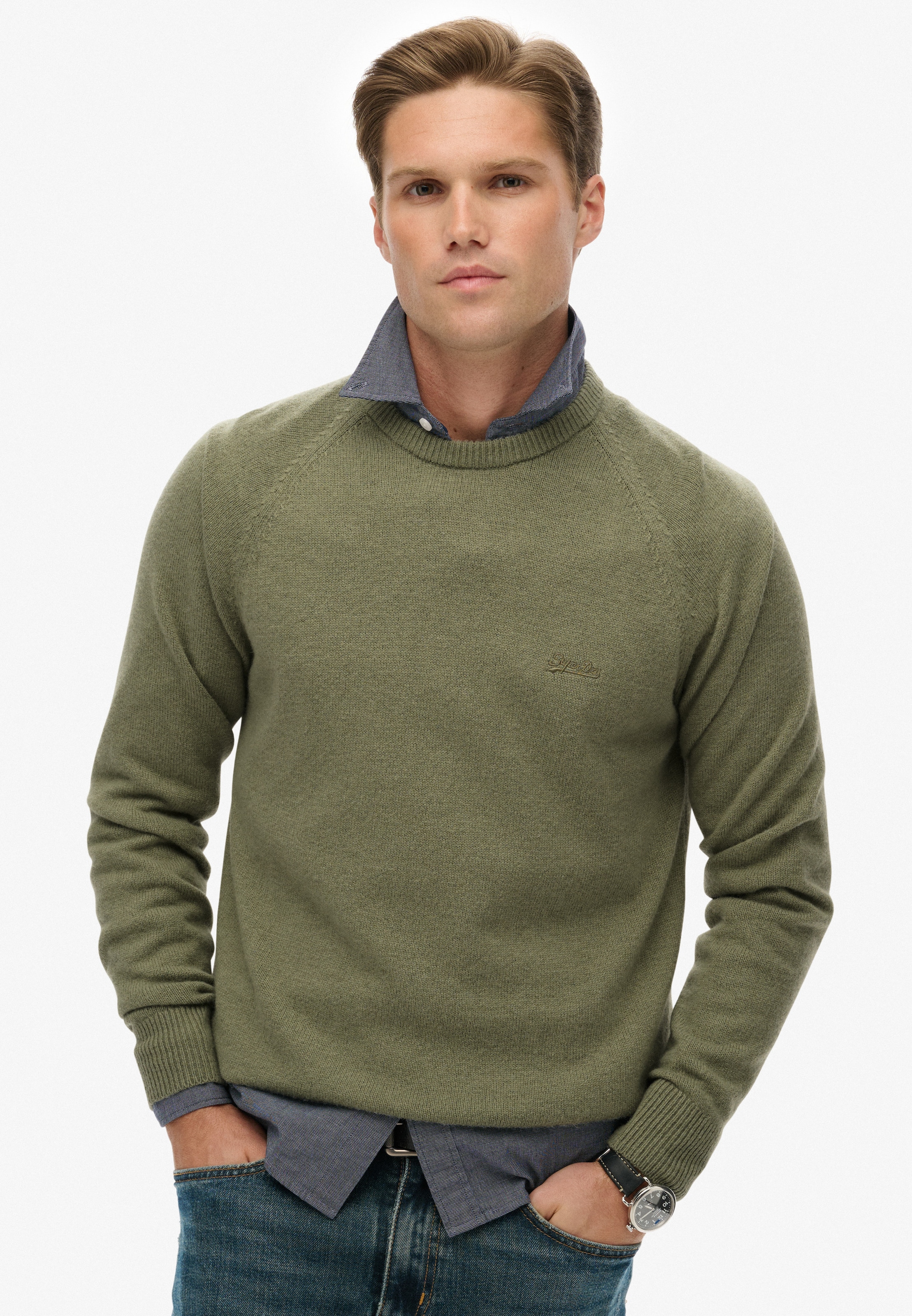 Superdry "WOOL BLEND JUMPER" aus Wolle, Nylon und Baumwolle, Regular Fit, mit Rundhalsausschnitt