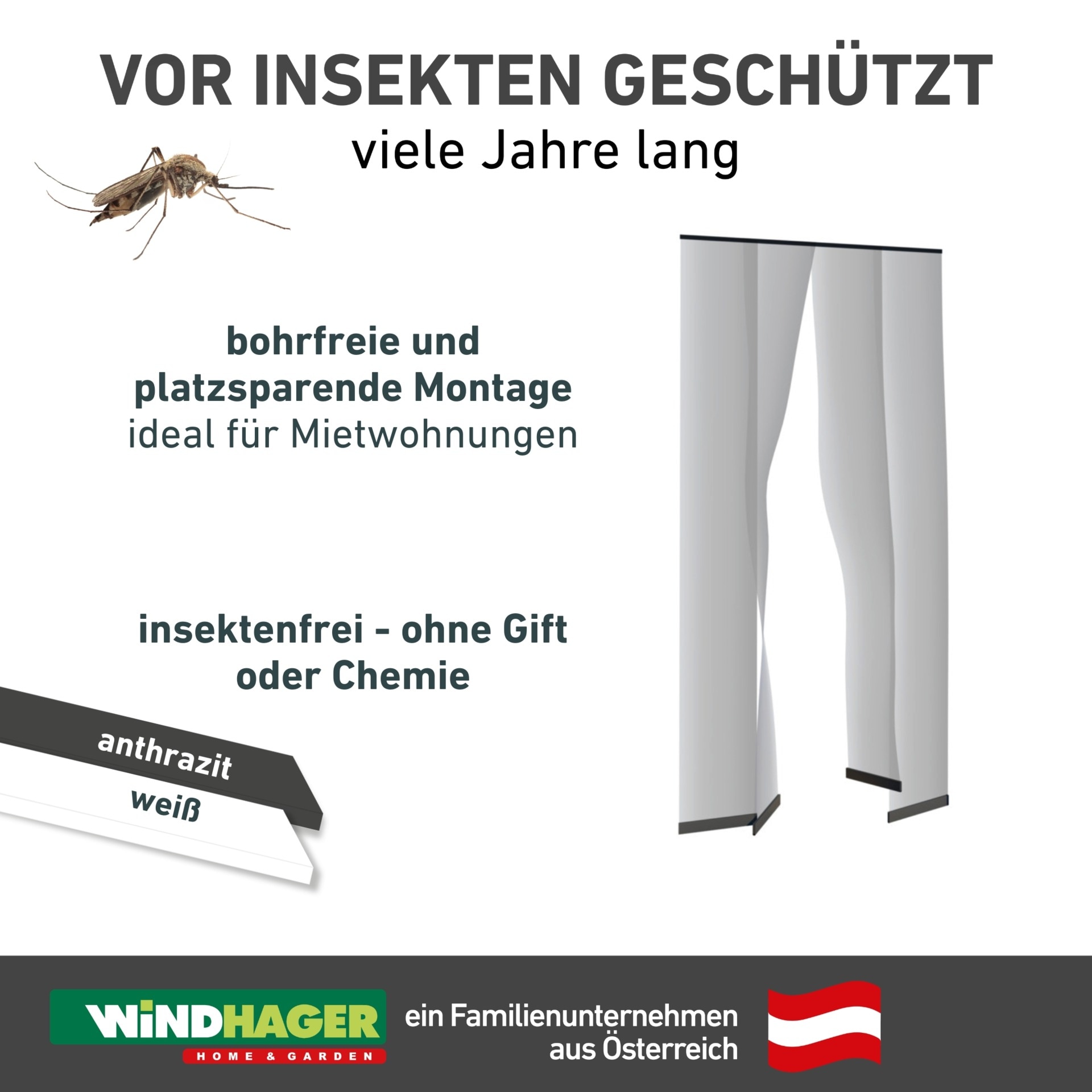 Windhager Insektenschutz-Vorhang »für Balkon- und Terrassentüren, Fliegengitter kürzbar und ohne Bohren« 1 Stk. tlg. Insektenschutzgitter 100 x 1220 cm, erhältlich in anthrazit oder weiß