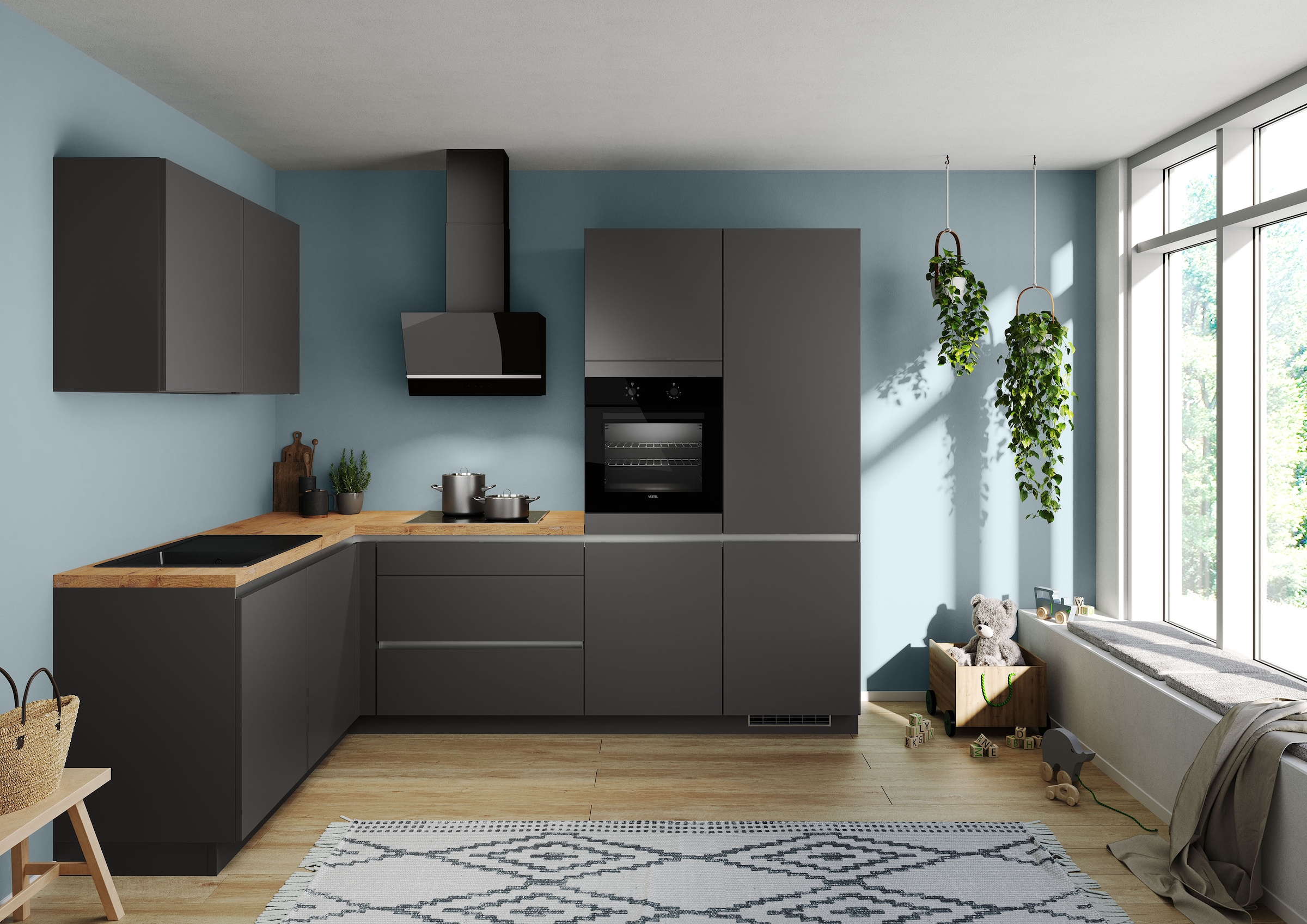 IMPULS KÜCHEN Winkelküche »"Dublin", Ausrichtung wählbar, Schubkästen mit Soft-Close,«, vormontiert, wahlweise mit E-Geräten, mit Vollauszug, Breite 460 cm