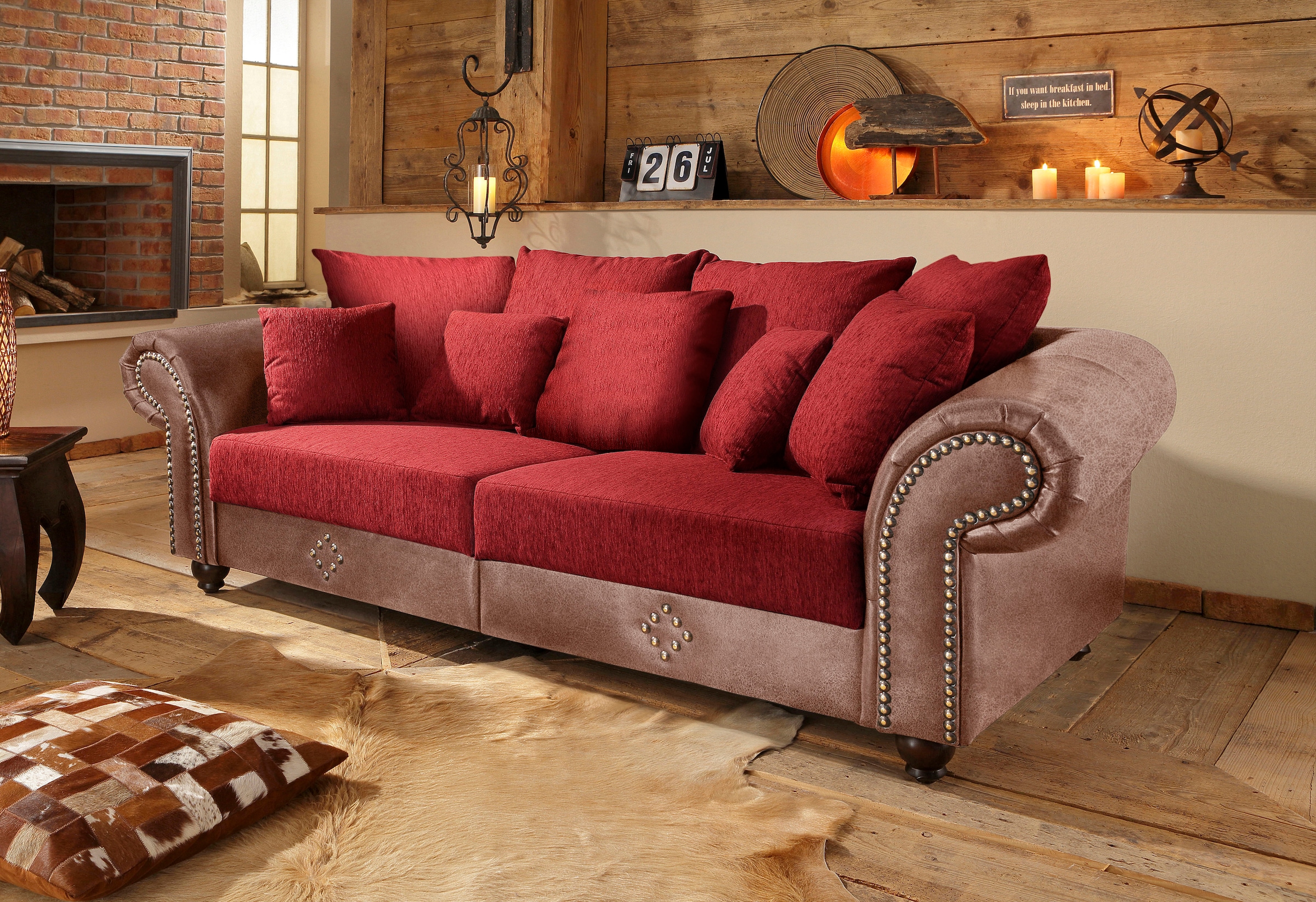 Home affaire Big-Sofa "King George Mega Sofa, viel Platz, Federkern, Ziernägel"