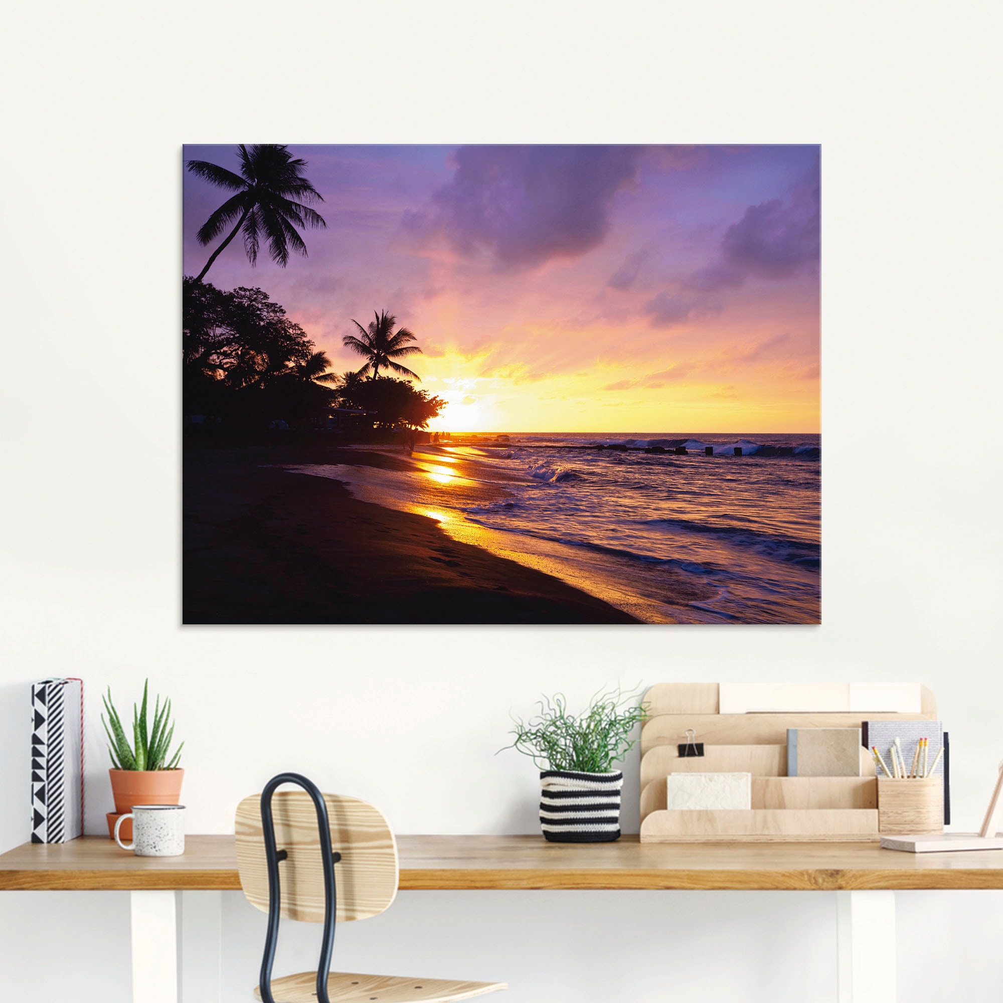 Artland Glasbild »Tropischer Strand«, Sonnenaufgang & -untergang, (1 St.), in verschiedenen Größen