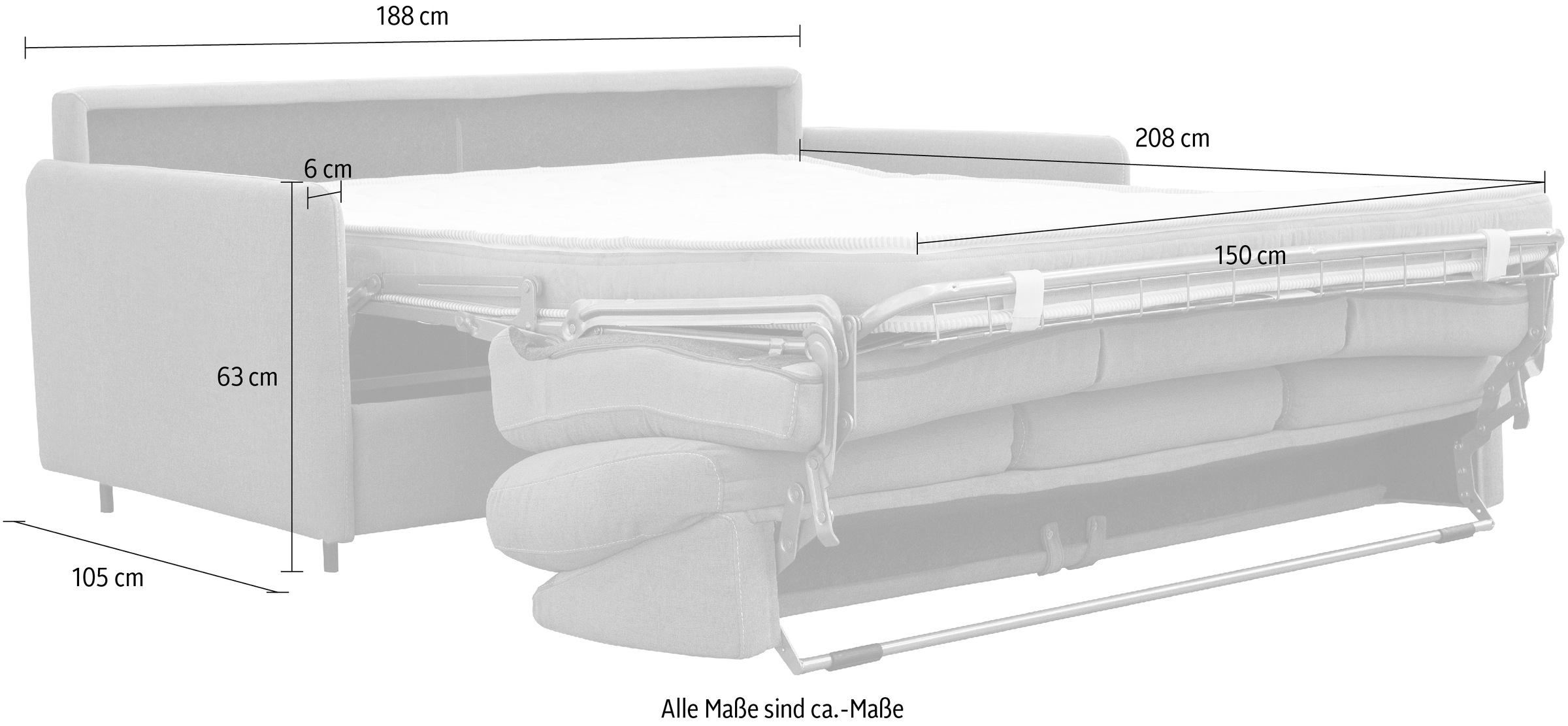 Nias Italia Schlafsofa »Livorno«, inkl. Matratzen und Metallklappgestell, Liegefläche  150/208 cm | BAUR