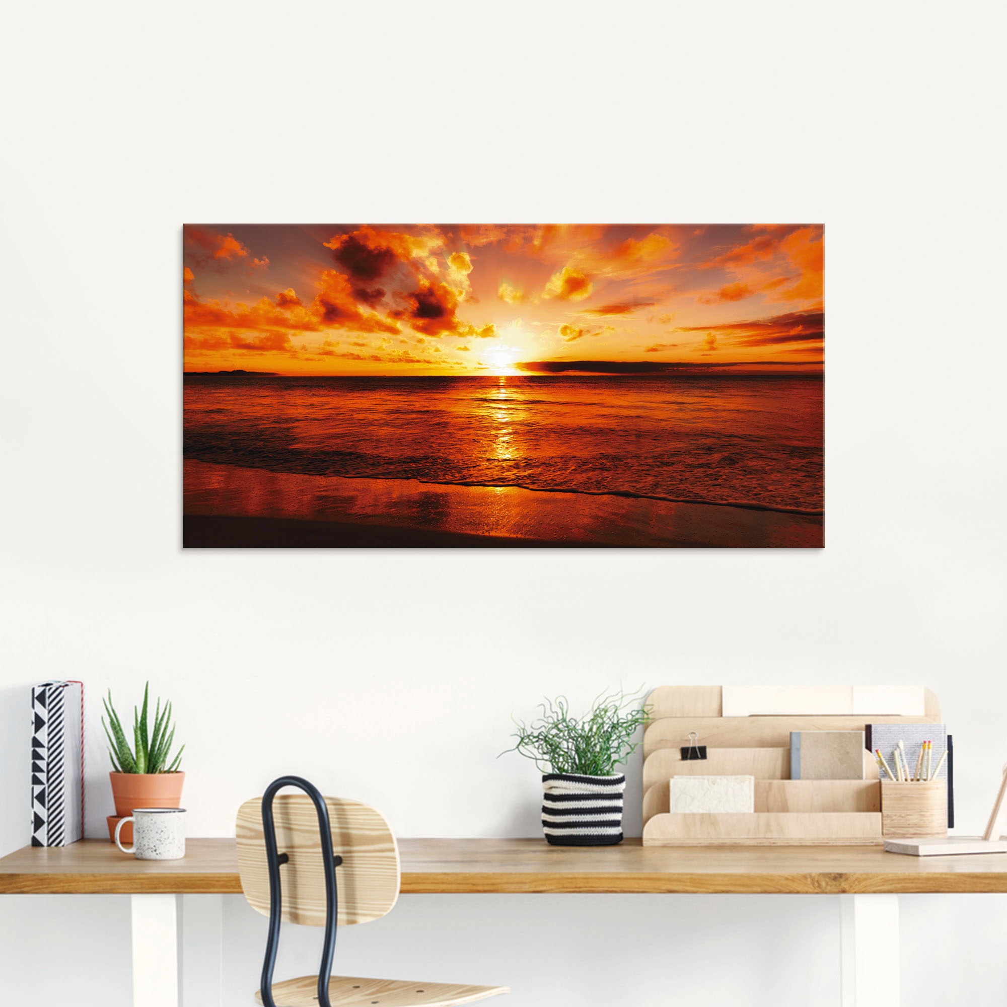Artland Glasbild »Schöner Sonnenuntergang Strand«, Gewässer, (1 St.), in verschiedenen Größen