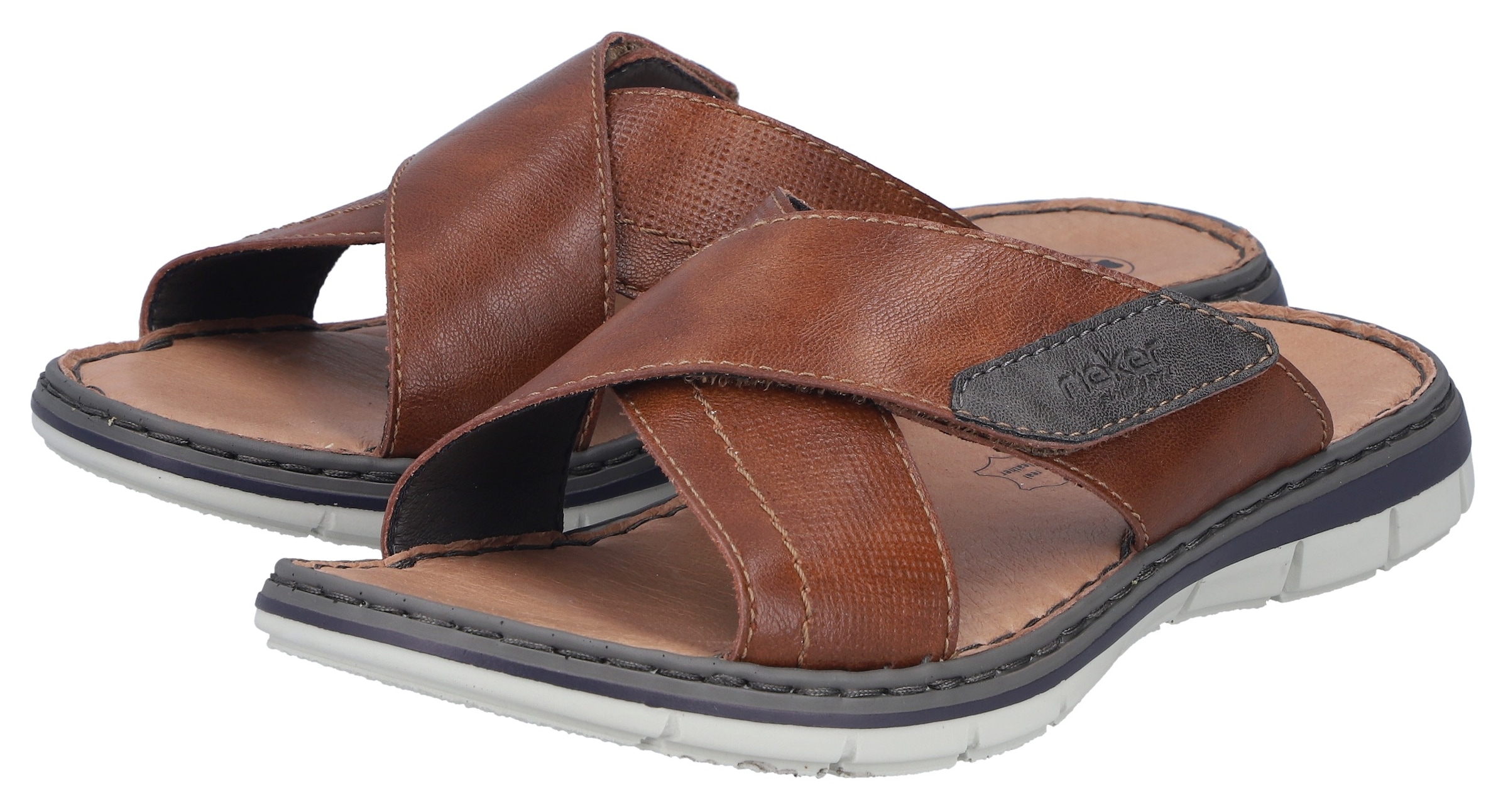 Pantolette RIEKER, Damen, Gr. 43, braun, Leder, unifarben mit Farbeinsatz, Schuhe Pantolette, Sommerschuh, Strandschuh, Urlaubsschuh mit weicher Innensohle
