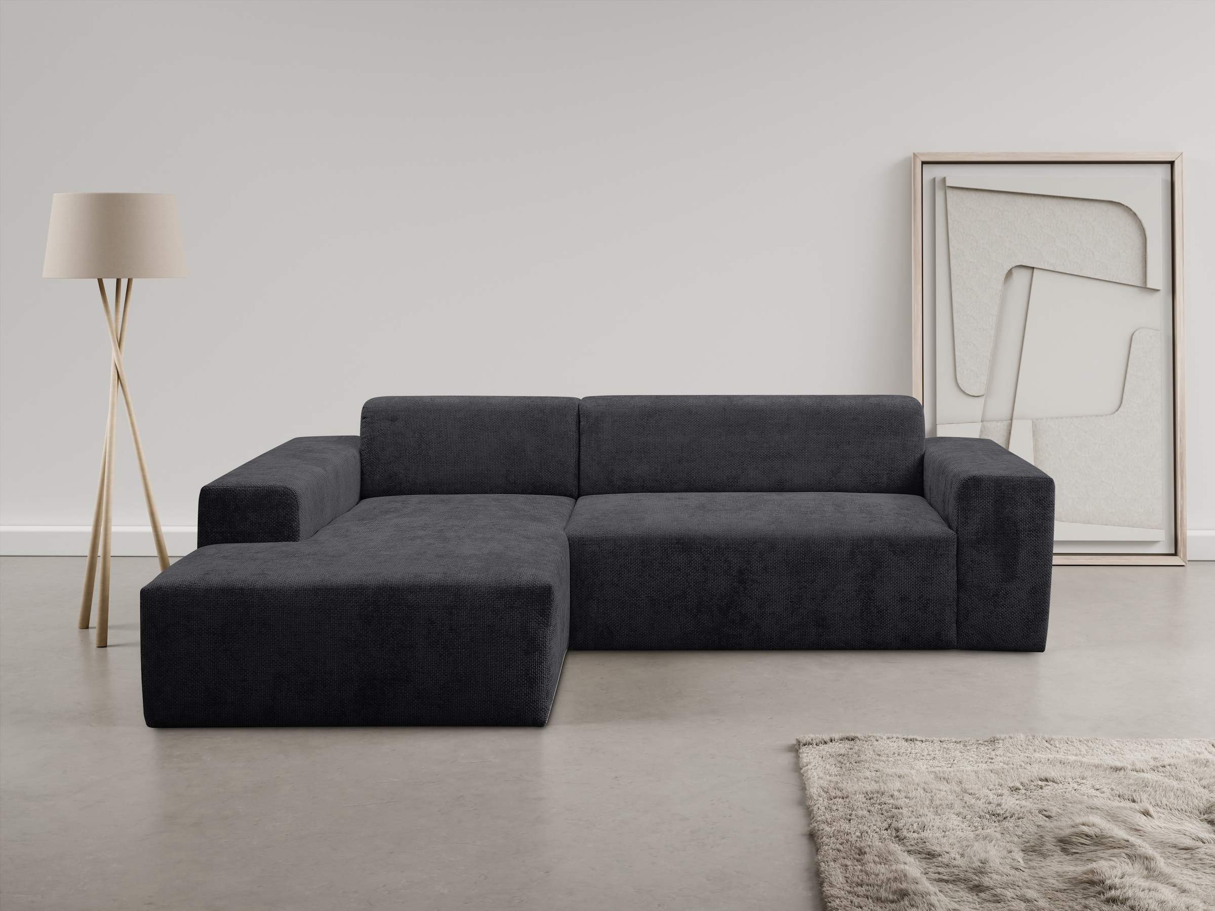 WERK2 Ecksofa "Zeus-L 253 cm breit, bequemes Cord-Sofa in L-Form, urbanes Design" Organische curvy-trend Couch mit großer Komfort-Ottomane