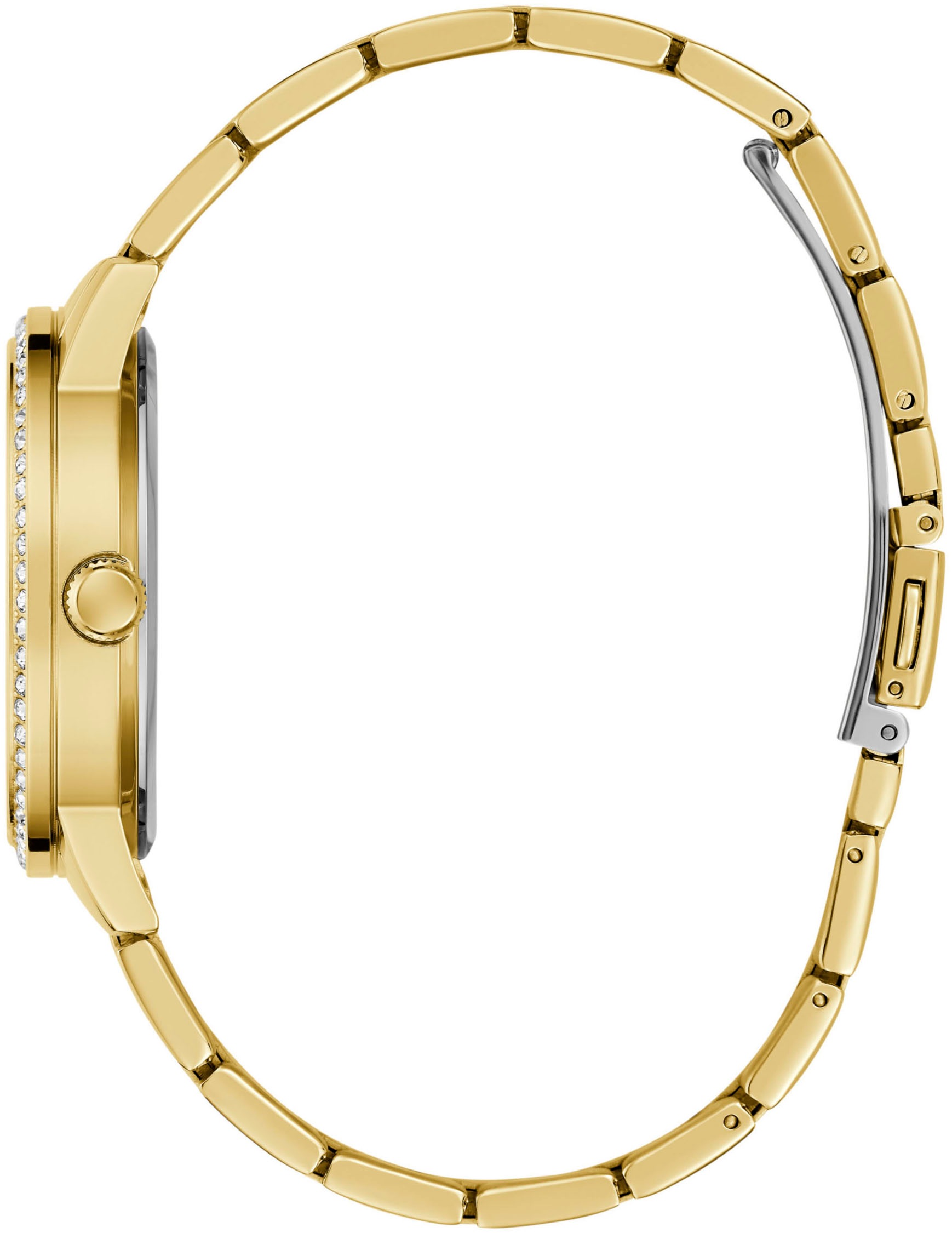 Guess Quarzuhr »PETAL«, Armbanduhr, Damenuhr, Kristallsteine, Mineralglas, Edelstahlarmband