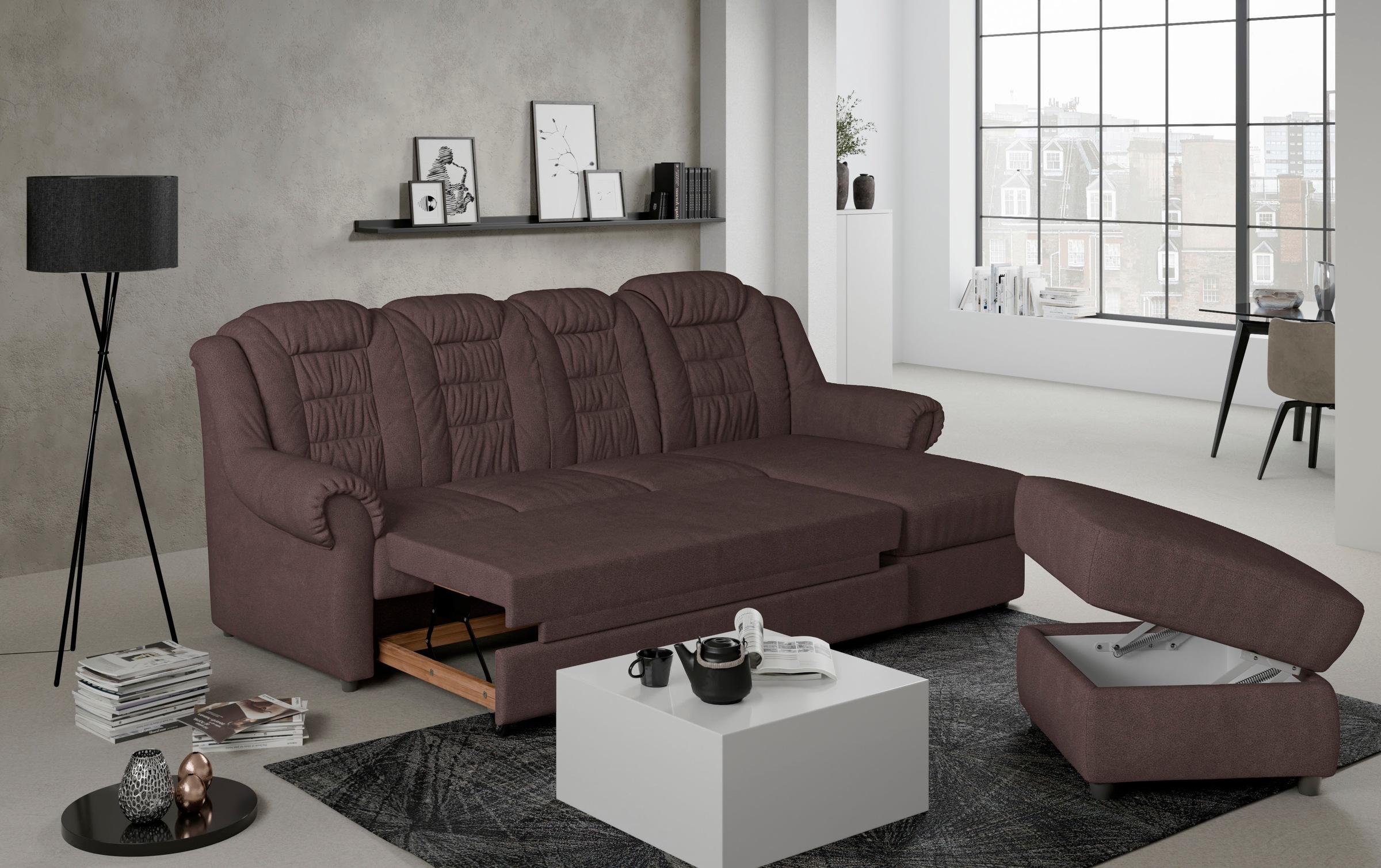 Home affaire Ecksofa »Boston L-Form«, mit hoher Rückenlehne, wahlweise mit Bettfunktion