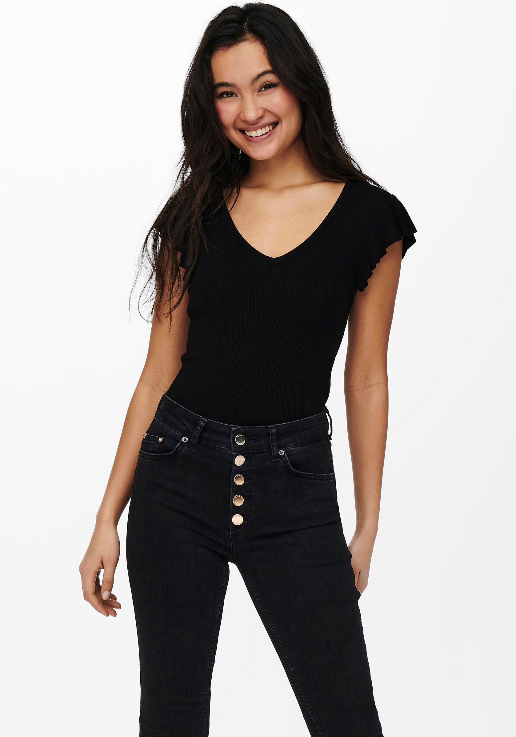 ONLY V-Shirt "ONLBELIA – V-Ausschnitt für femininen Sommerkomfort" Viskosemischung, regular fit, Rundhals