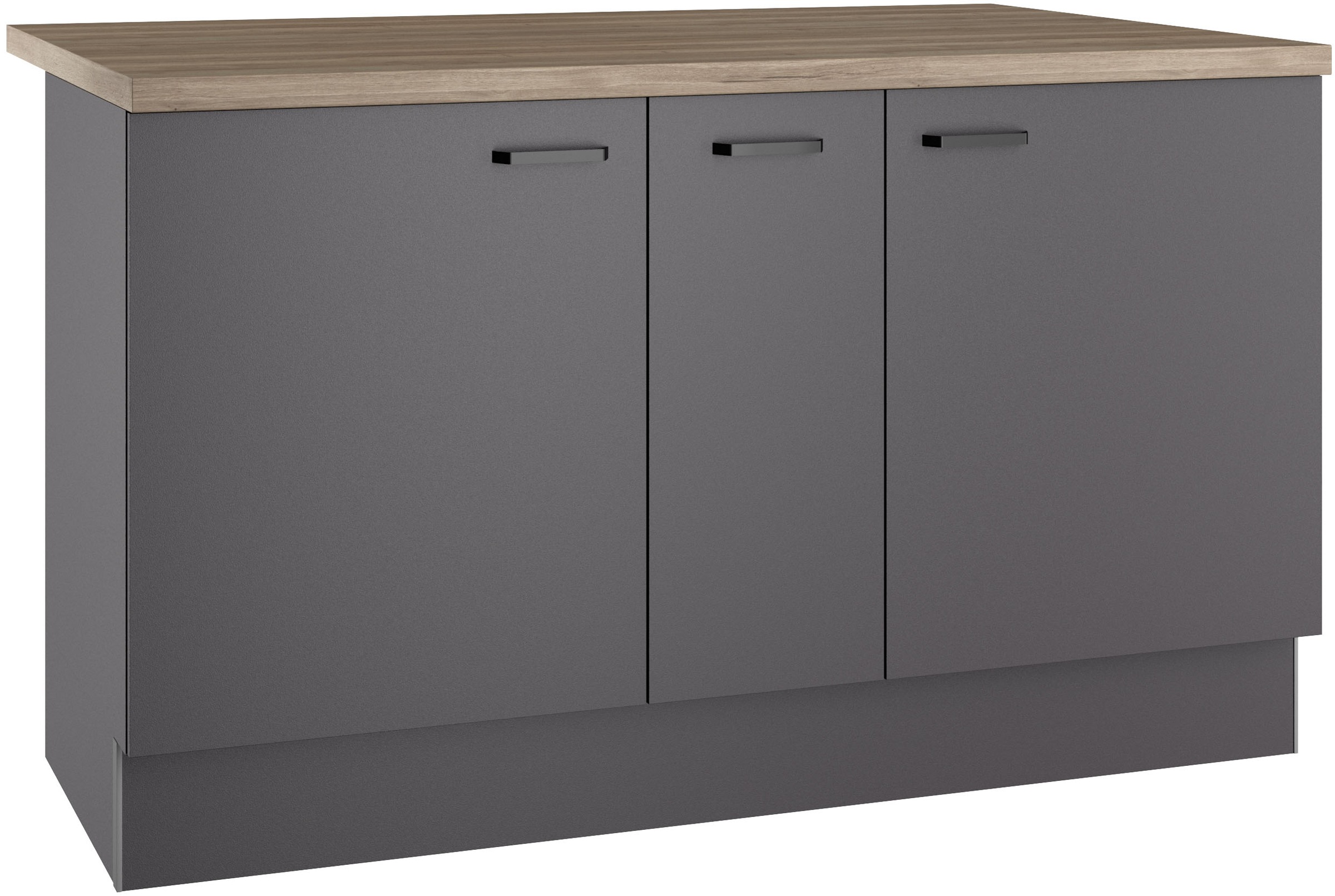 Kücheninsel KOCHSTATION, B:151cm H:90,8cm T:96,5cmküche: grau, korpus: anthrazit, arbeitsplatte: wildeichefarben struktur, Komplettküchen-Sets,