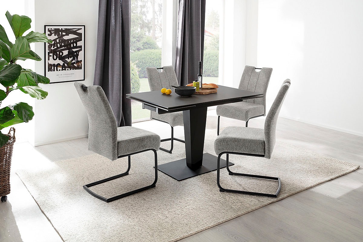 MCA furniture Esstisch »PESARO Auszugstisch mit Säule 120-180 cm«, (Einzelstück), Keramik,Edelstahl,Stirnauszug,ausziehbar,Tischplatte 14 mm