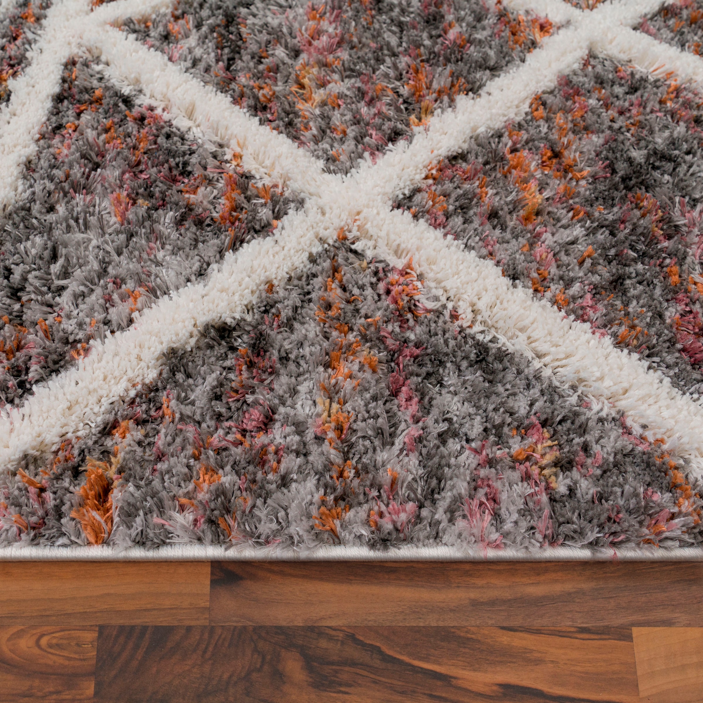 Paco Home Hochflor-Teppich »Monza 651«, rechteckig, 34 mm Höhe, meliert, Rauten Muster, 3D-Effekt, mit Fransen