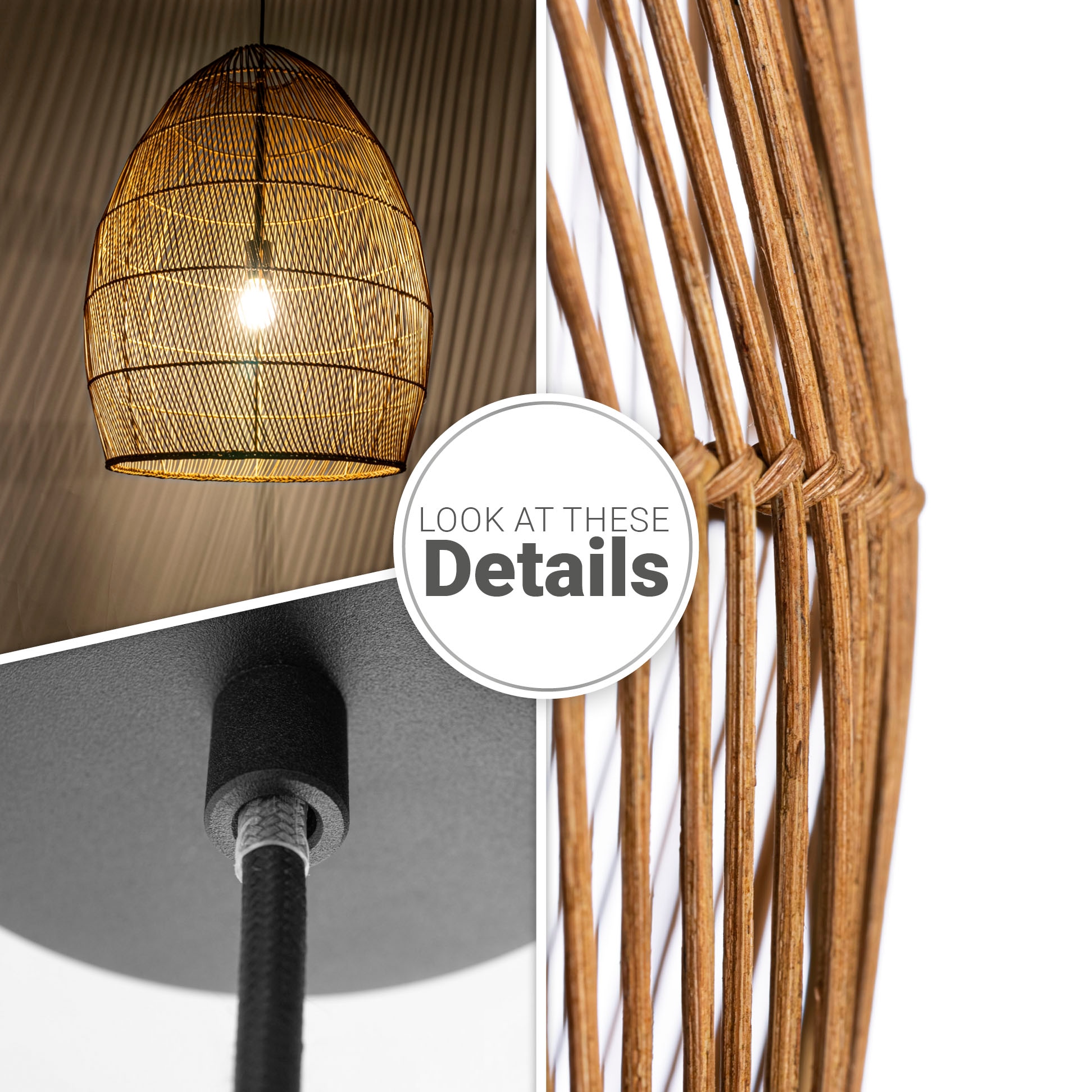 Paco Home Pendelleuchte »VIHMA«, Leuchtmittel E27 | ohne Leuchtmittel, Rattan Pendelleuchte Esstischlampe Natürlich LED Boho Rustikal E27