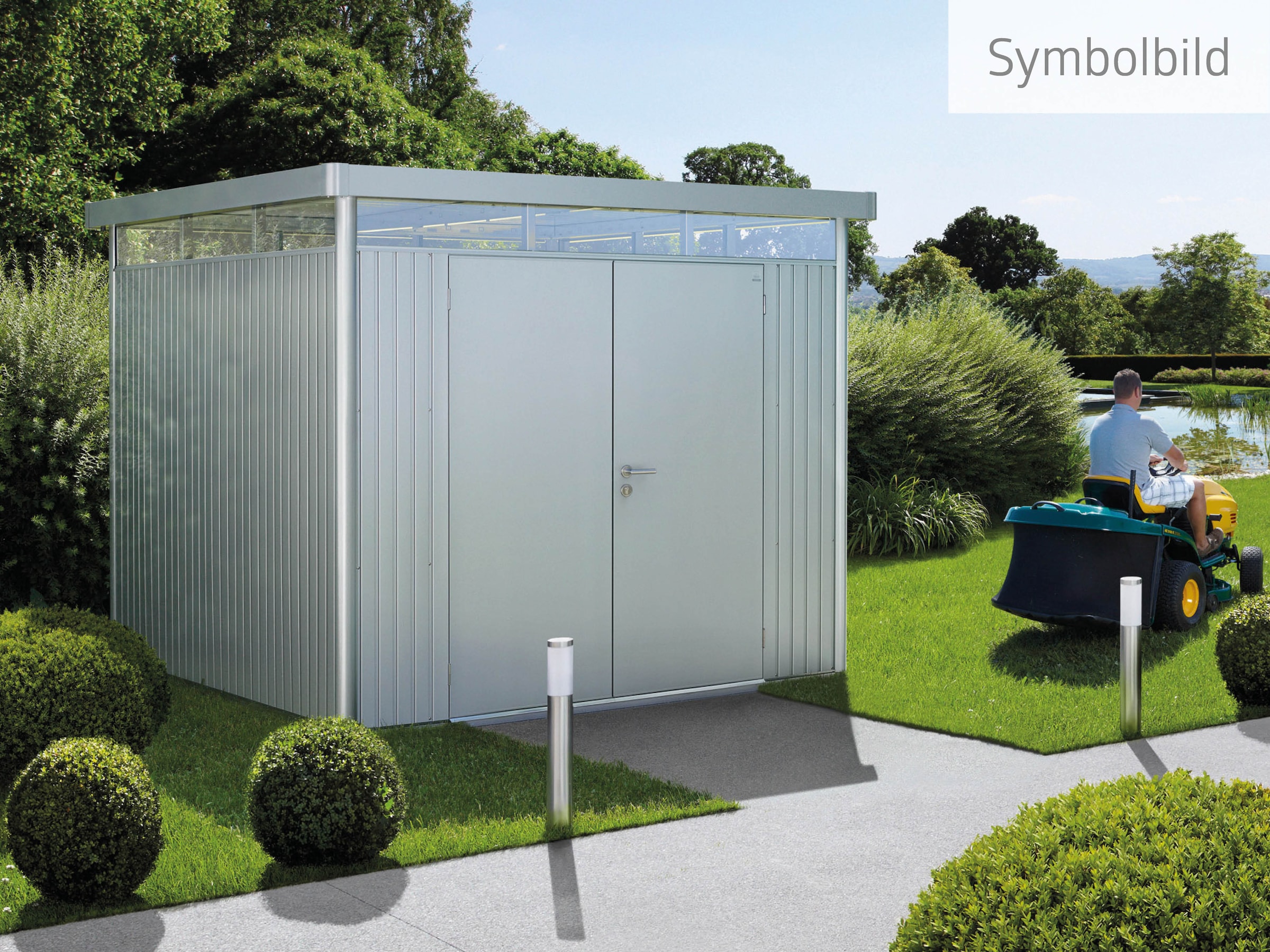 Biohort Gerätehaus »HIGHLINE Gr. H4, verschiedene Farben«, stylisches Metall-Gartenhaus mit Flachdach