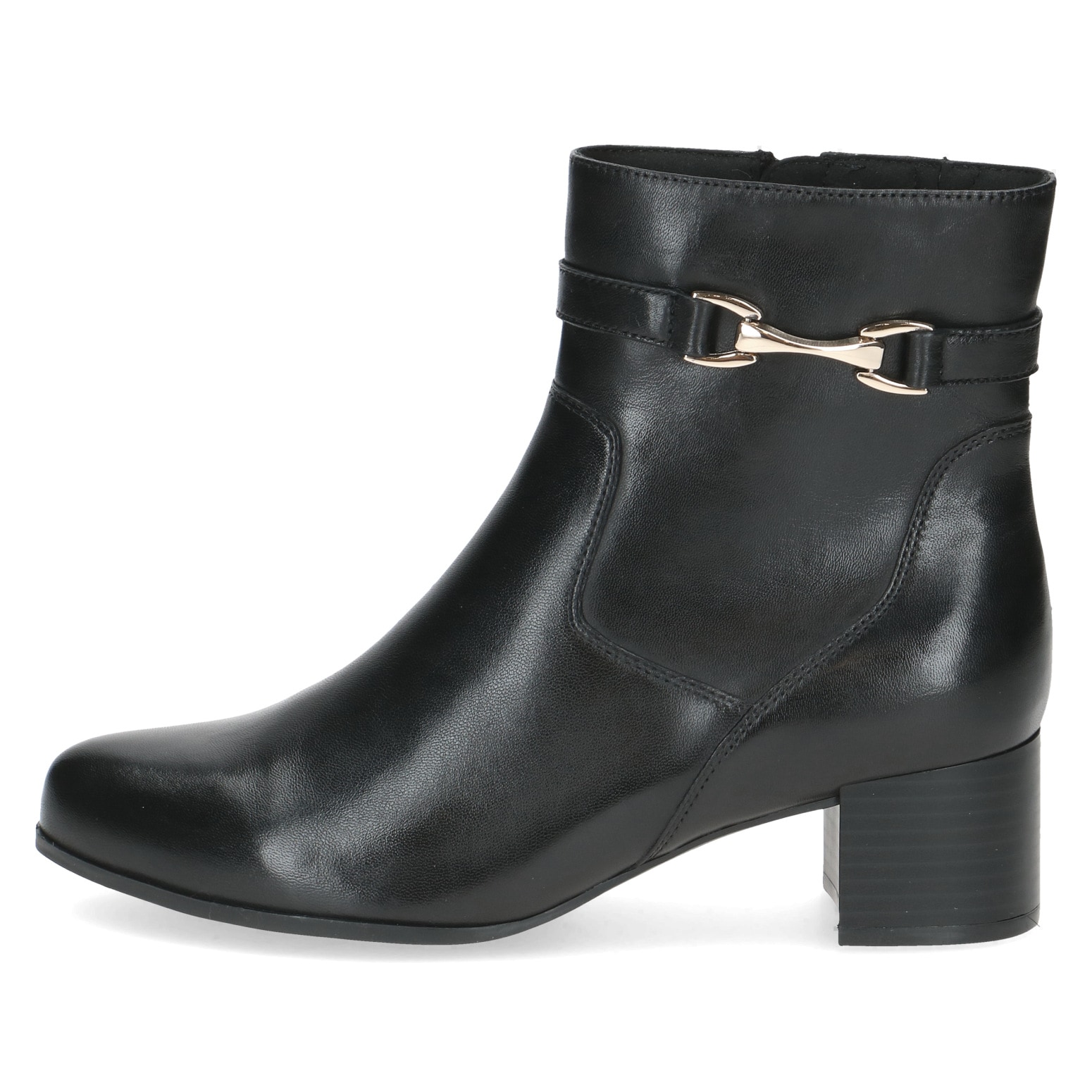 Caprice Stiefelette, Blockabsatz, Businessschuh mit goldfarbener Zierschnalle