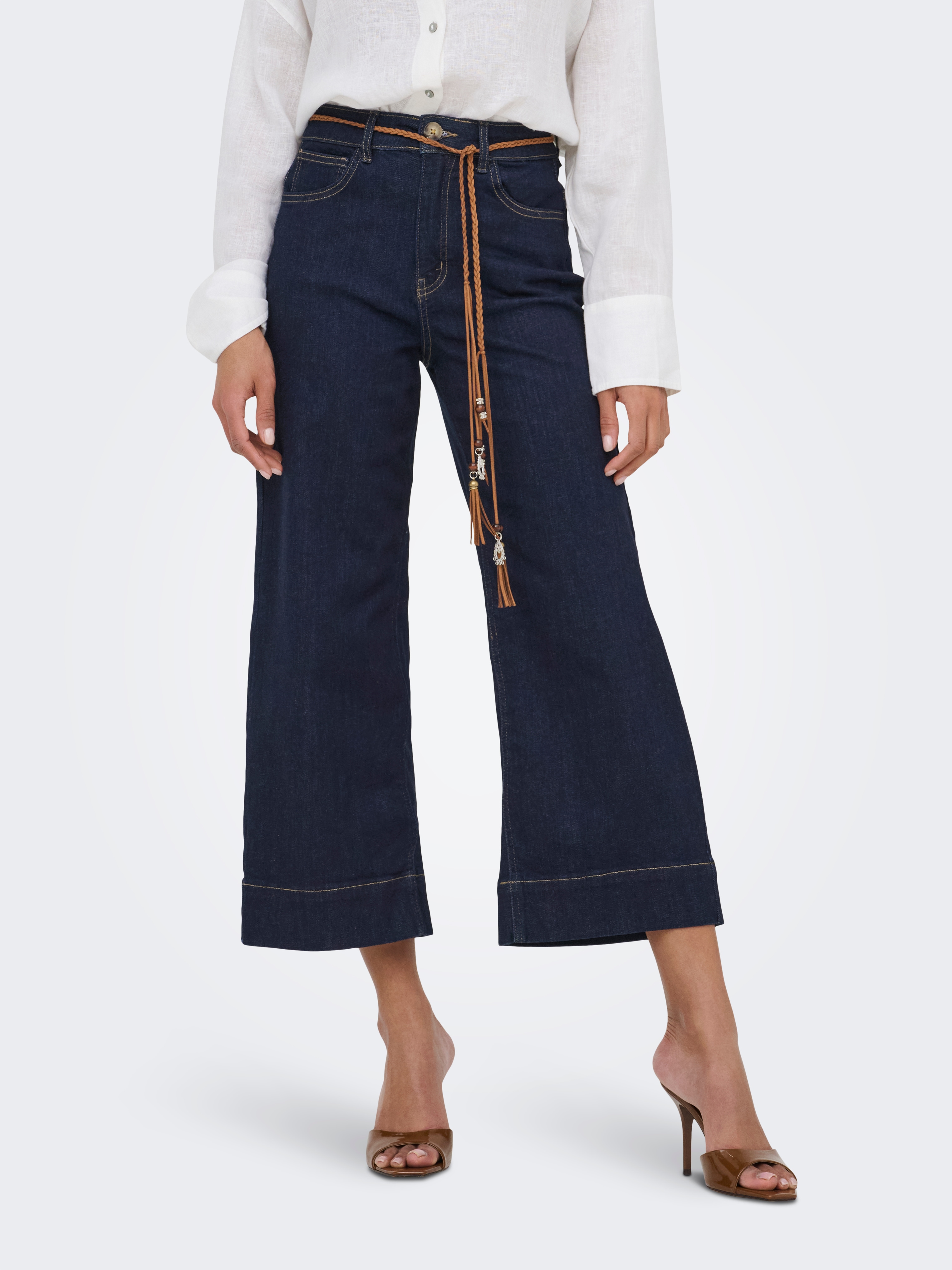 ONLY High-waist-Jeans "ONLMADISON HW BELT WD CRP DNM GUA450" Materialmix, high waist, wide fit