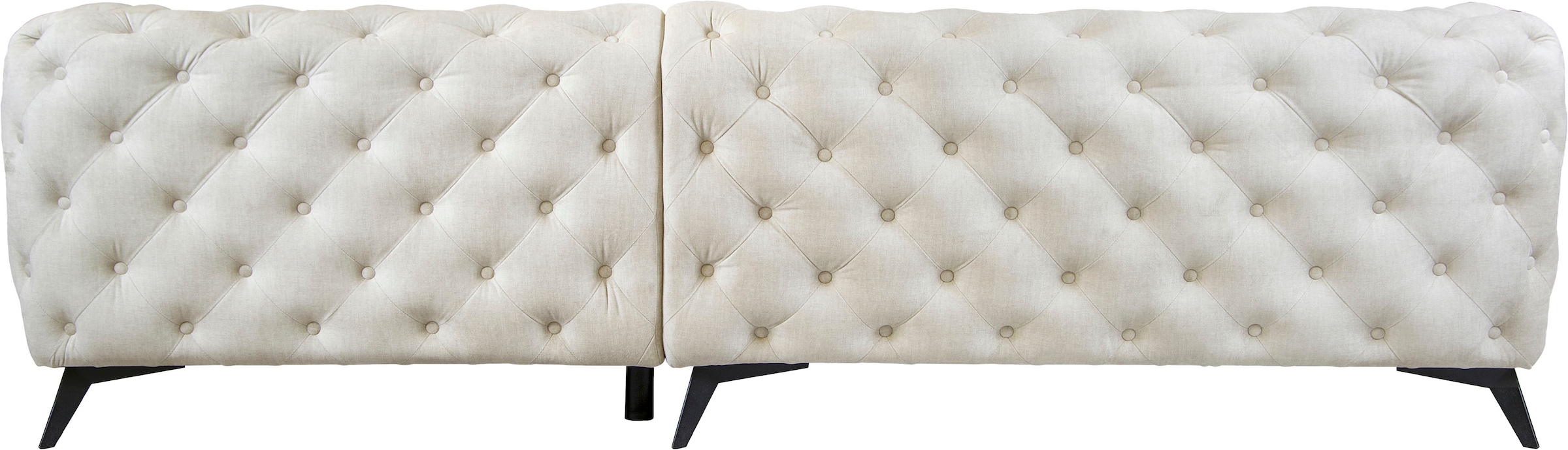 Leonique Chesterfield-Sofa »Ecksofa GLYNIS L-Form mit Wellenunterfederung, Maße B/T/H 264/204/75cm«, aufwändige Knopfheftung, moderne Chesterfield Optik, Fußfarbe wählbar