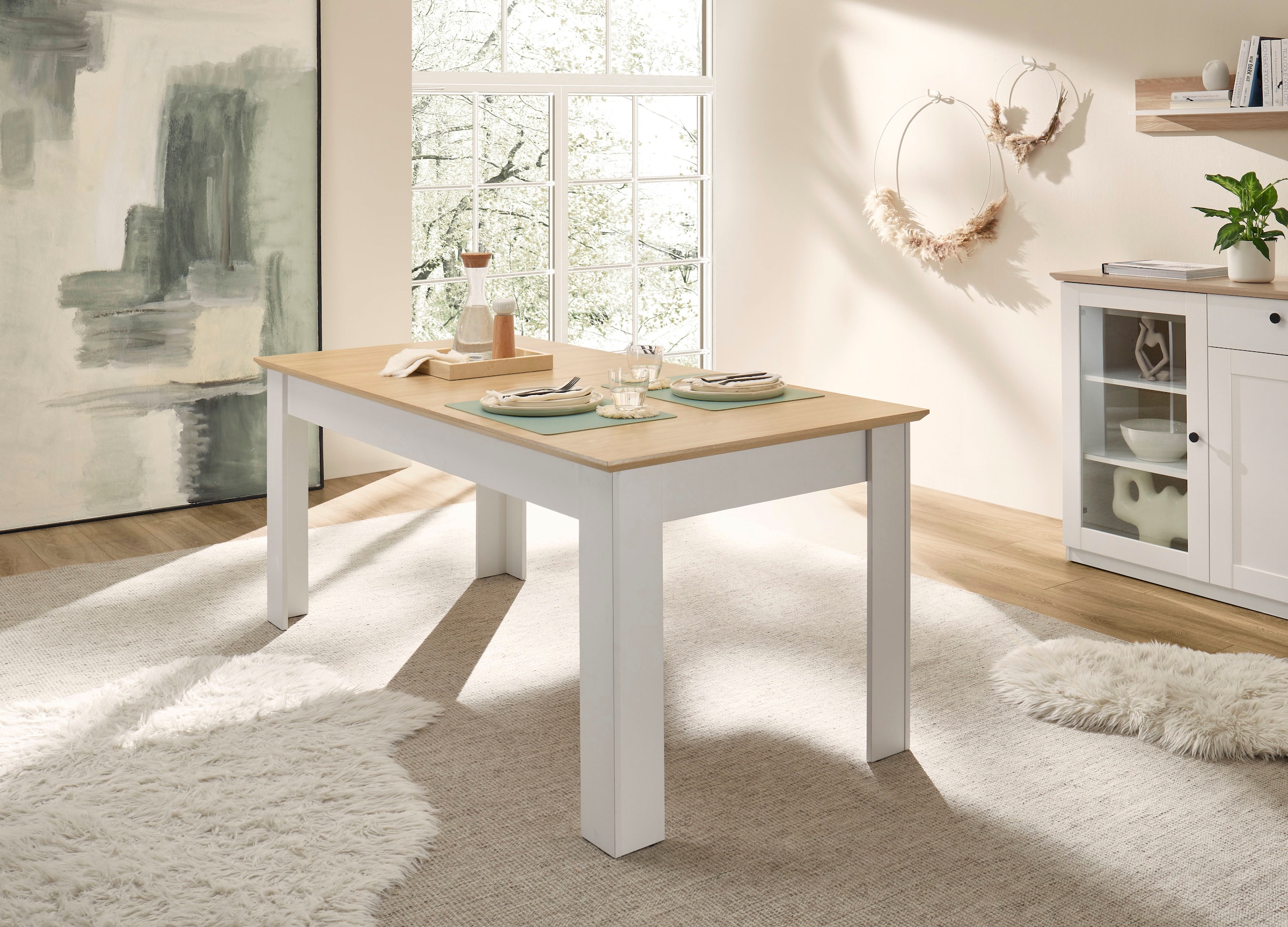 OTTO home Esstisch »Brest, Tisch im Landhausstil, Wohnzimmertisch, Küchentisch« mit Auszugsfunktion, 180 cm ausziehbar auf 240 cm, Einlegeplatte