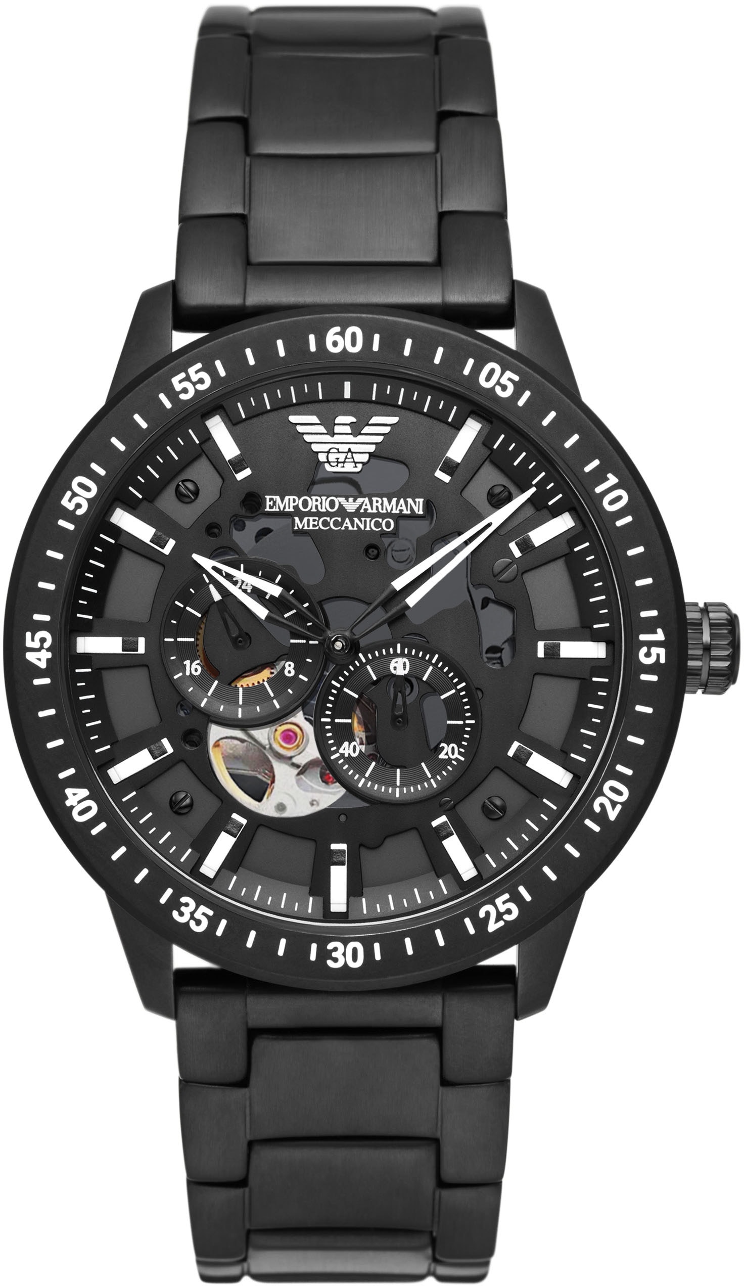 Emporio Armani Automatikuhr »AR60054«, Armbanduhr, Mechanische Uhr, Herrenuhr, offene Unruh, analog