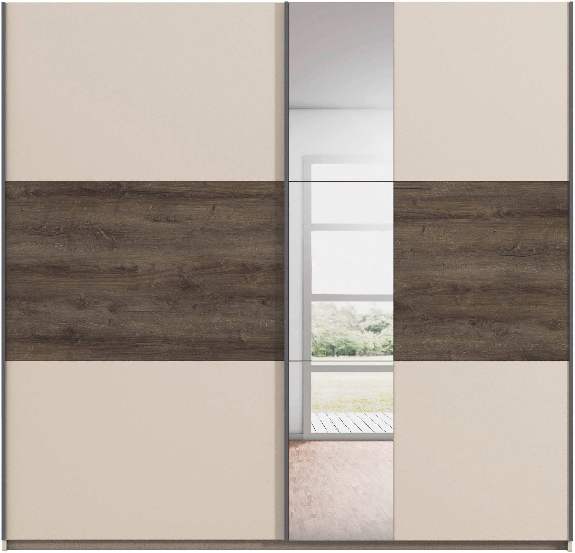 rauch Schwebetürenschrank »Kleiderschrank Schrank Garderobe Schlafzimmerschrank SAJO«, in 2 Breiten (218, 261 cm) optional mit Spiegel MADE IN GERMANY
