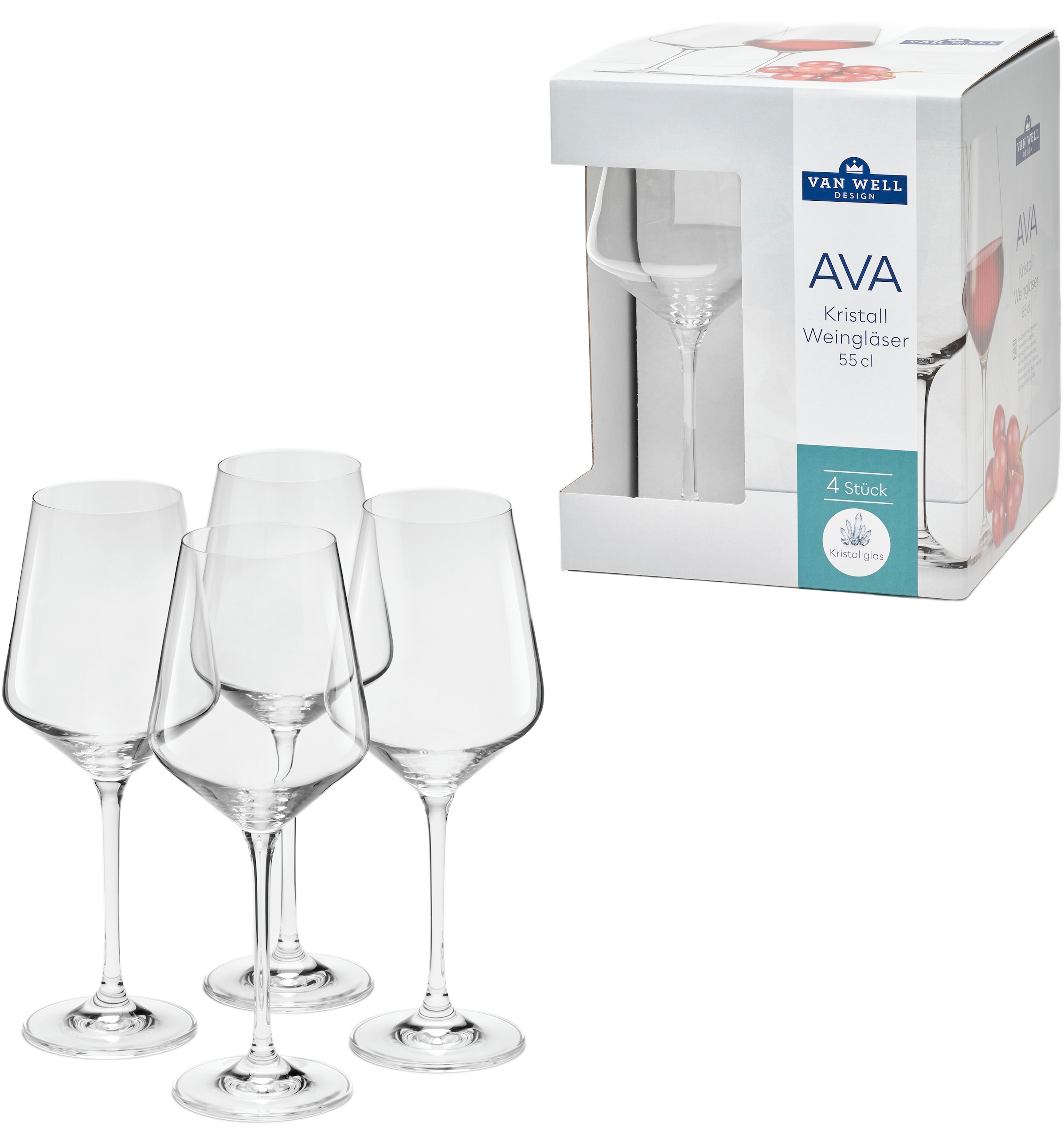 van Well Weinglas »Ava, Weingläser 55,0 cl, 4 Stück«, (Set, 4 tlg.), Geschenkkarton mit Sichtfenster, spülmaschinengeeignet