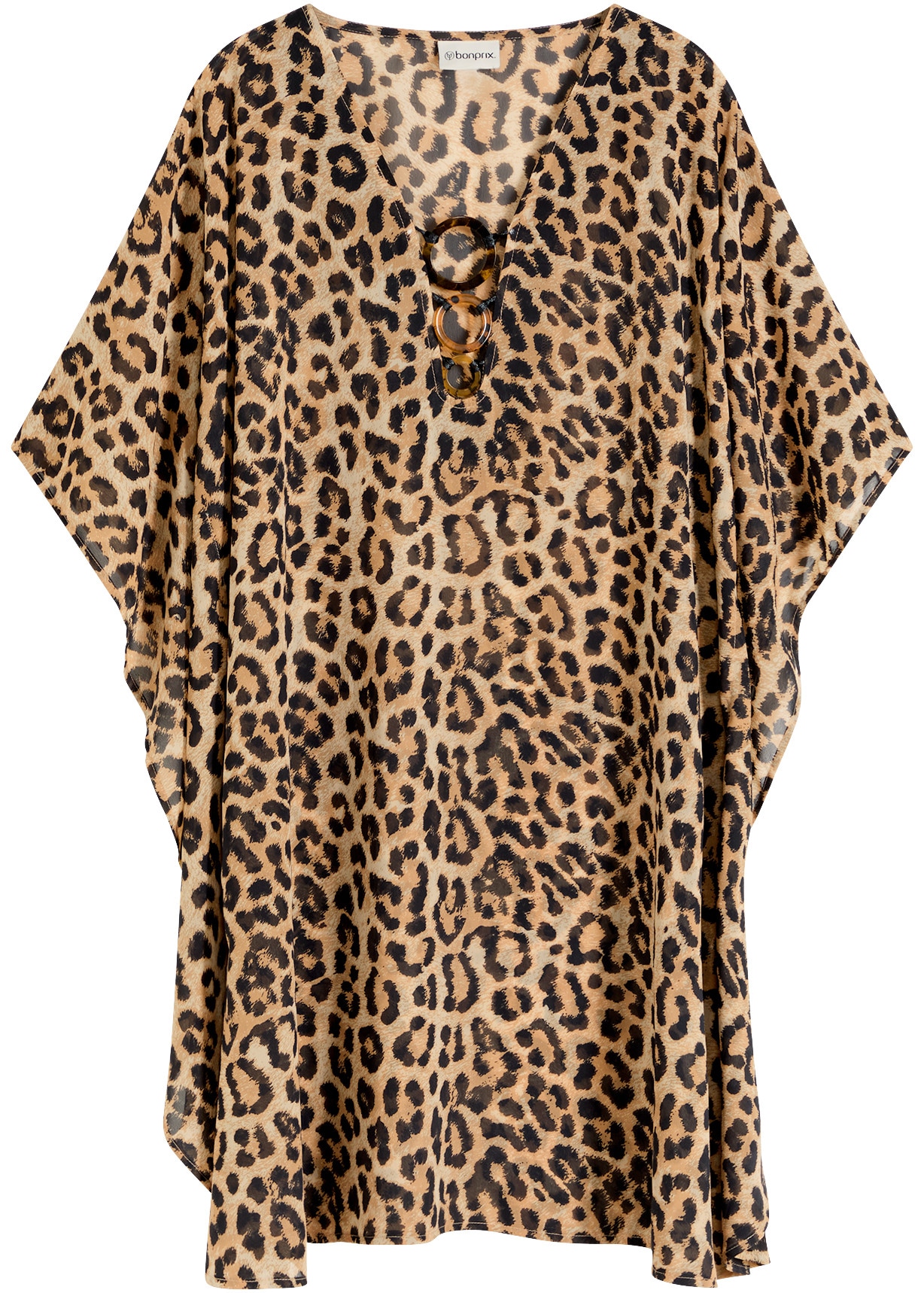 bonprix Tunikakleid mit Leo Print, transparente Tunika, Loose Fit, Kurzarm-Design